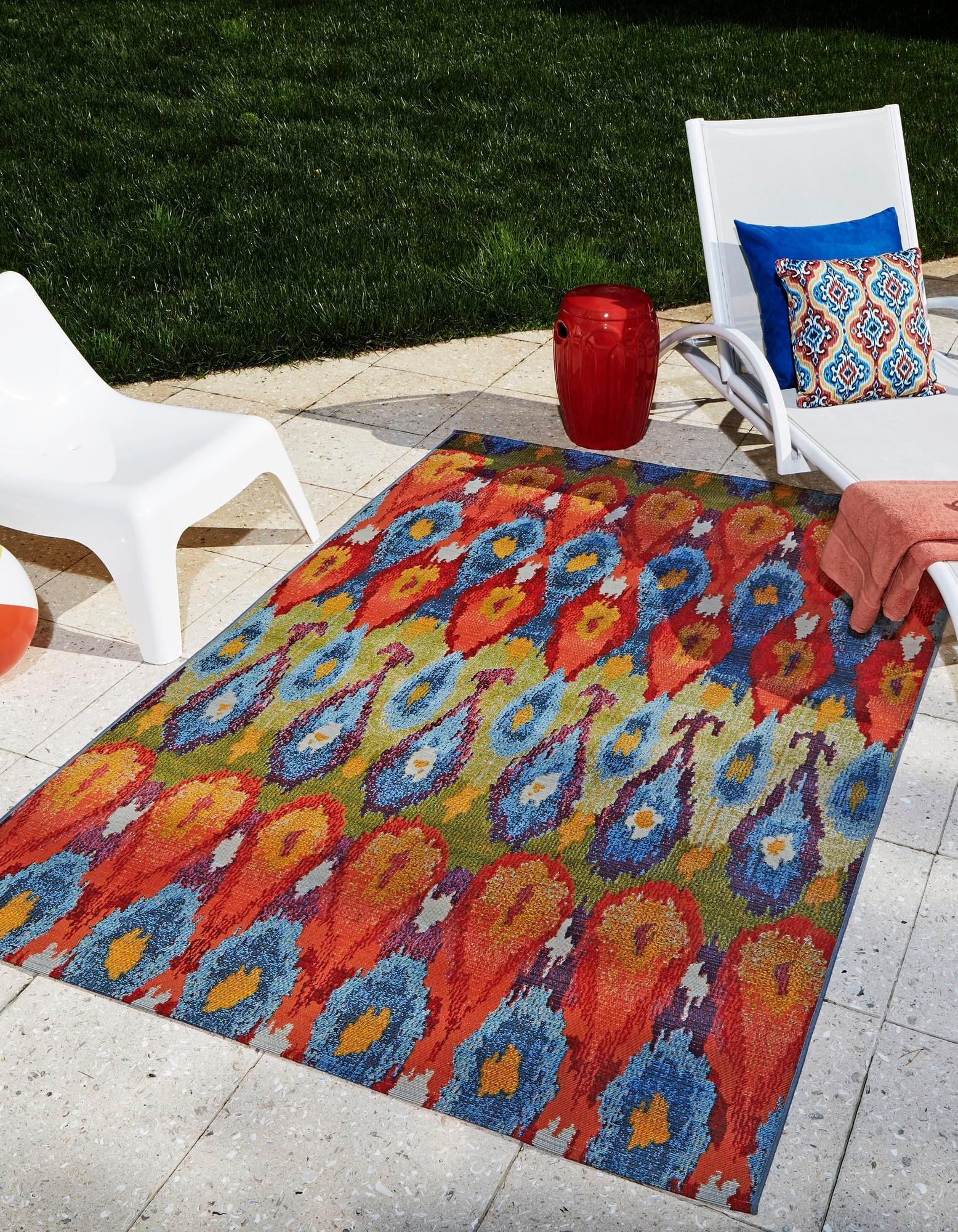 Colorful Ikat 4' x 6' Synthetic Outdoor Rug