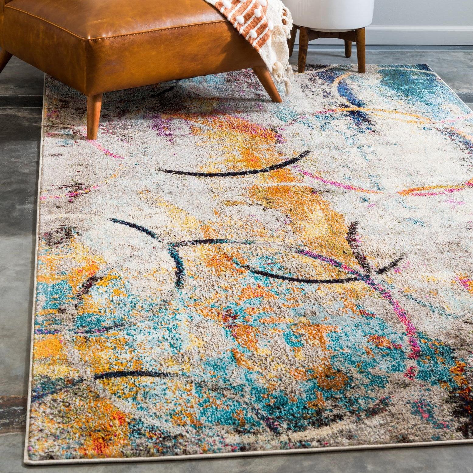 Colorful Abstract 9' x 12' Synthetic Indoor Area Rug