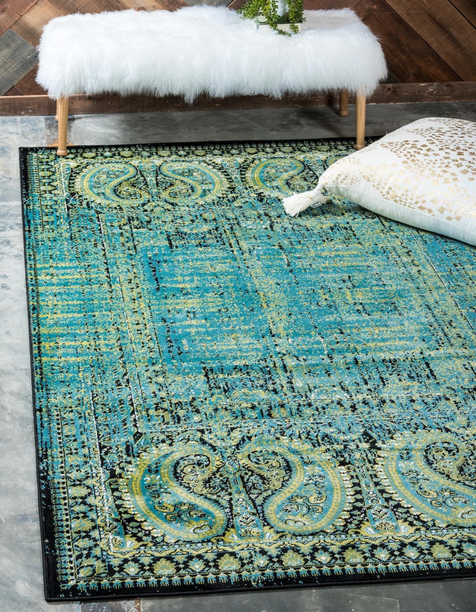 Unique Loom Imperial Collection Area Rug - Anatolla (2' x 3' 1" Rectangle Aquamarine/Black)