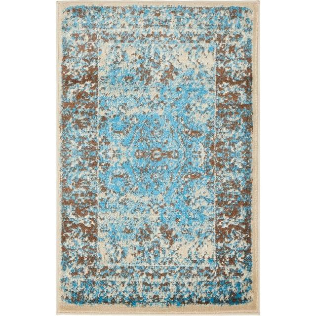 Unique Loom Imperial Collection Area Rug - Bosphorus (2' x 3' 1" Rectangle Ivory and Blue/Brown)