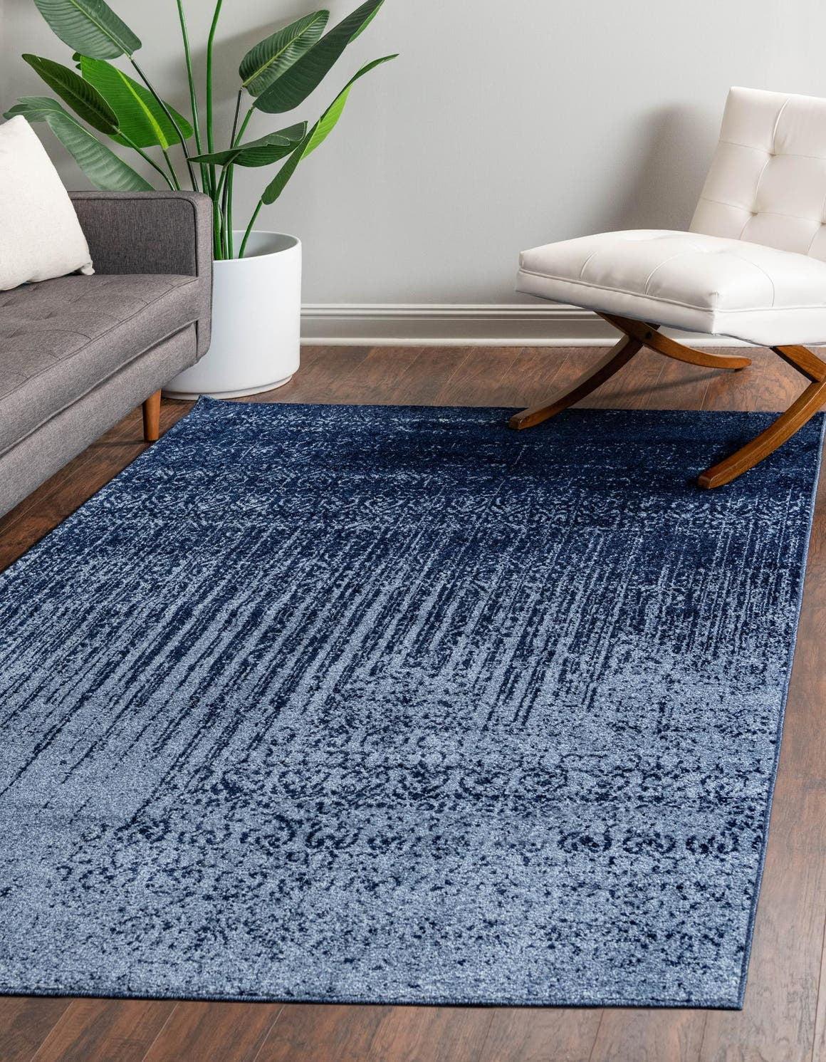 Reversible Tufted Spot Blue 4'x6' Easy-Care Synthetic Rug