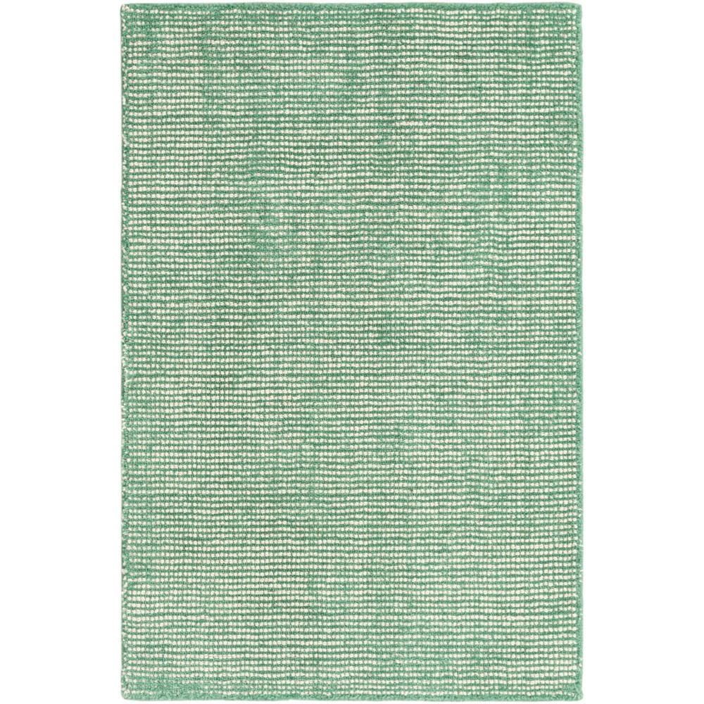 Hand-Knotted Green and Ivory Wool Rectangular Rug