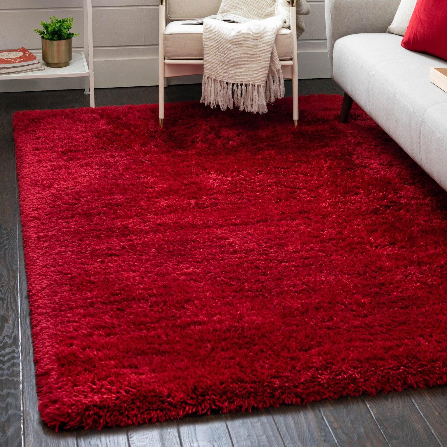 Merlot Red Rectangular Shag Synthetic 2' x 3' Rug