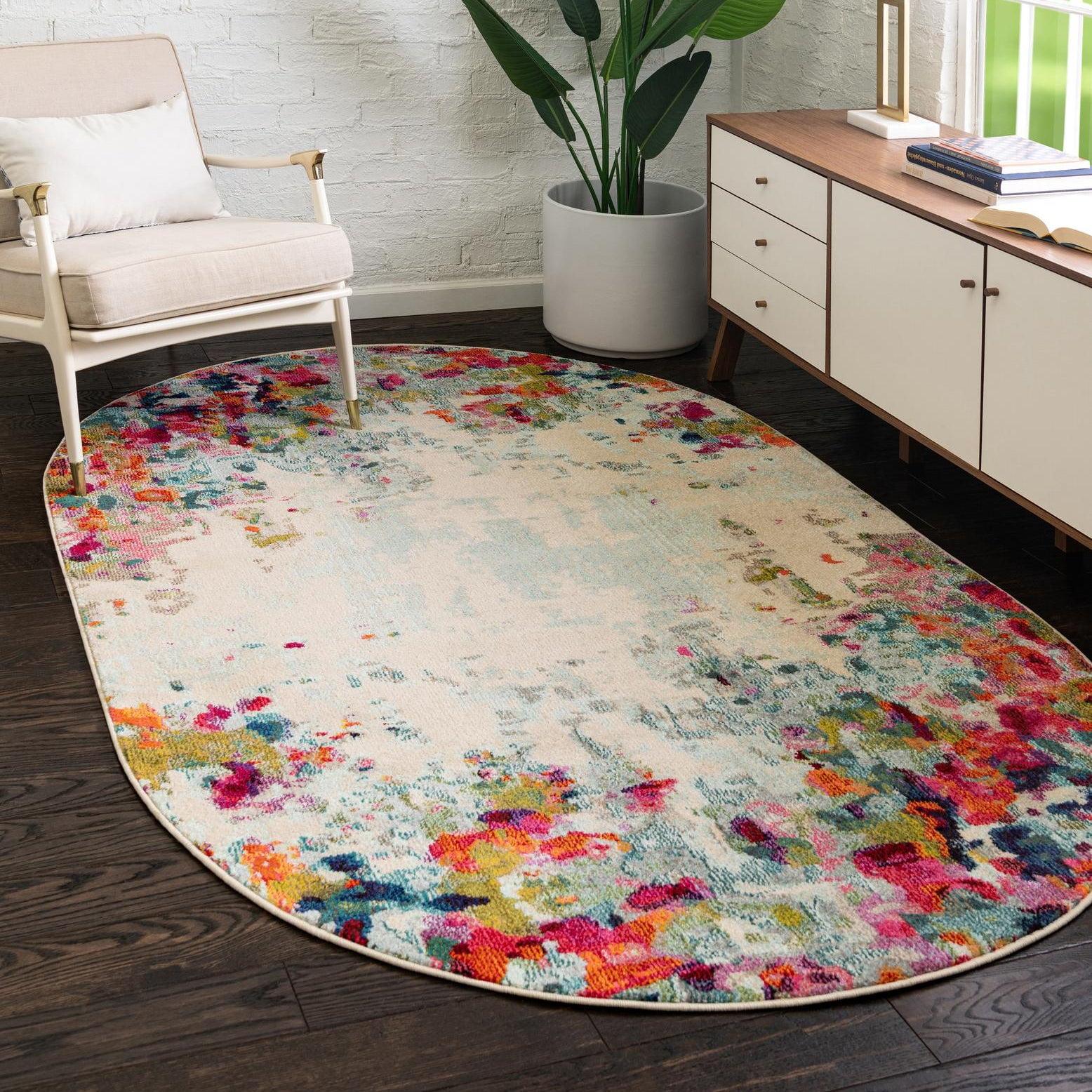 Unique Loom Chromatic Collection Area Rug - Joyous (3' 3" x 5' 3" Oval Multi/Blue)