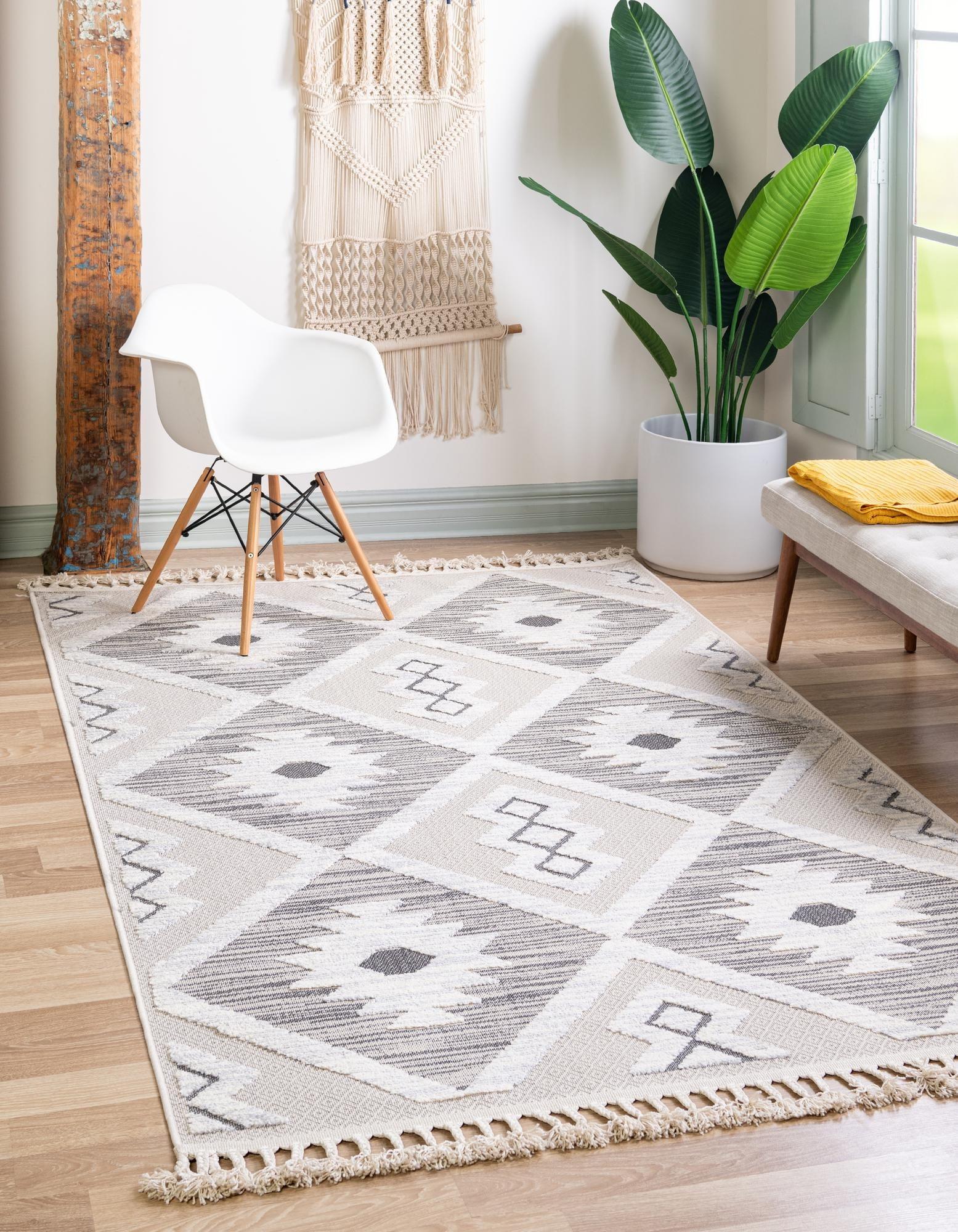 Ivory Geometric Braided 2' x 3' Synthetic Indoor Rug