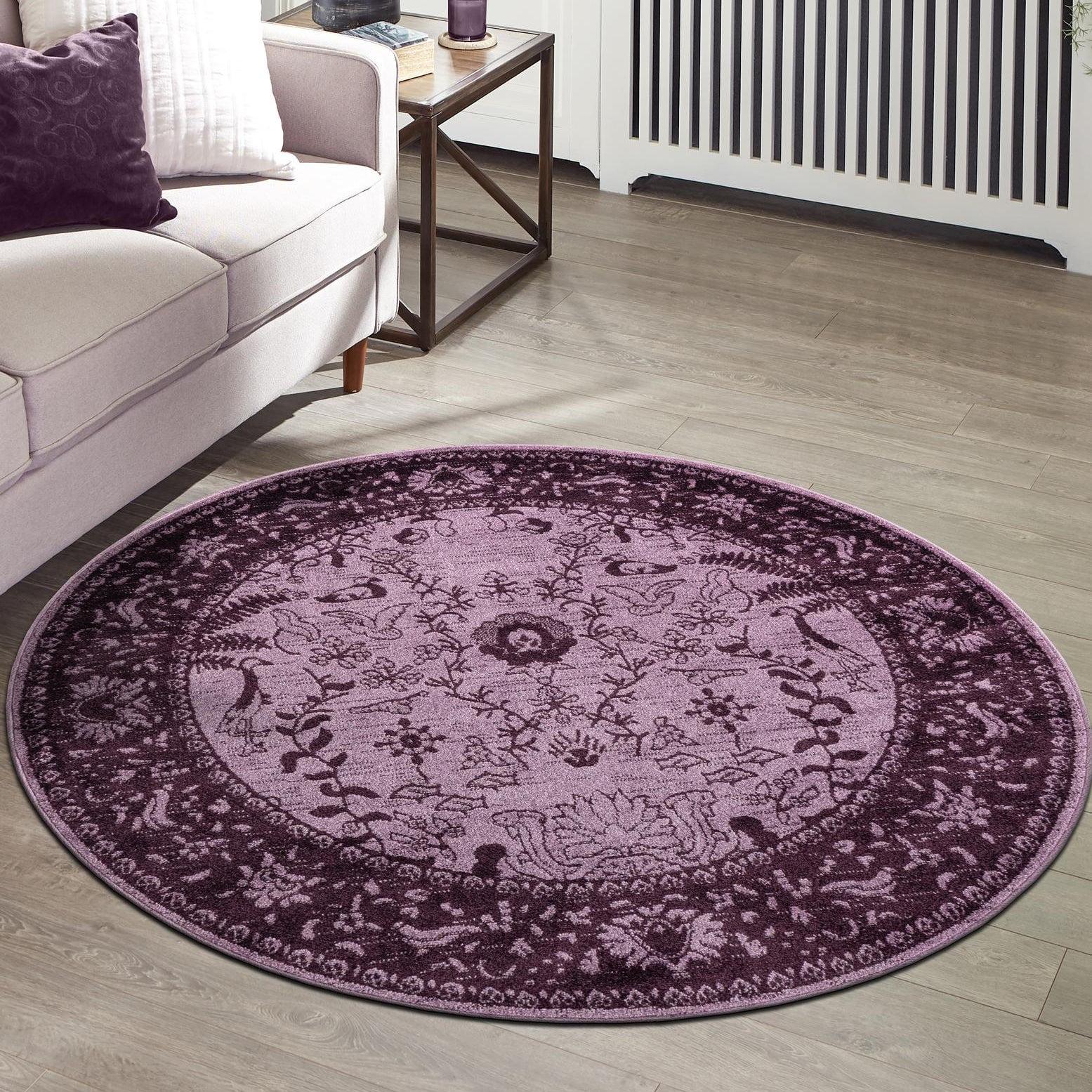 Unique Loom 12' 2 x 12' 2 Round Purple La Jolla Floral Area Rug