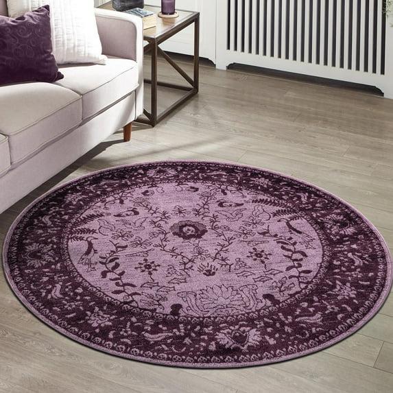 Unique Loom 12' 2 x 12' 2 Round Purple La Jolla Floral Area Rug