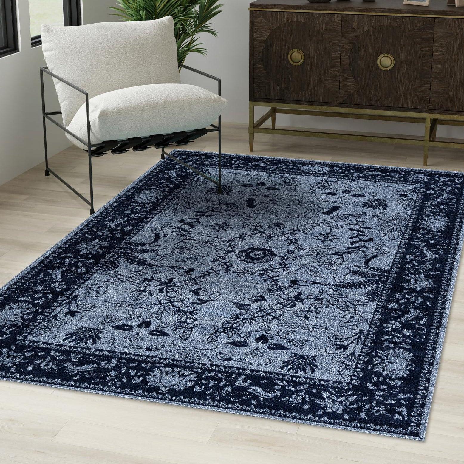 Unique Loom La Jolla Collection Area Rug - Floral (8' x 11' Rectangle Blue/Navy Blue)