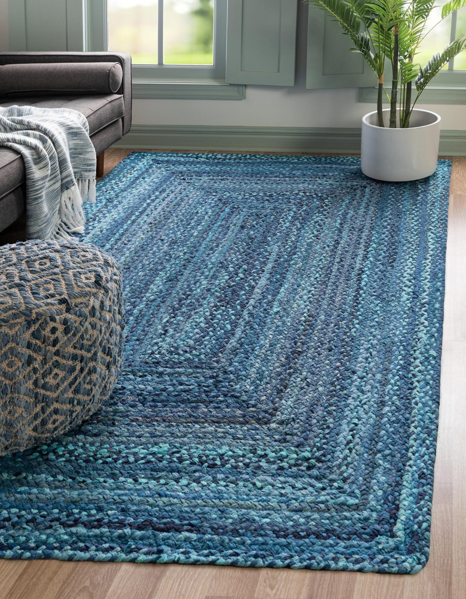 Handmade Blue Braided Cotton Indoor Rug 2' x 3'