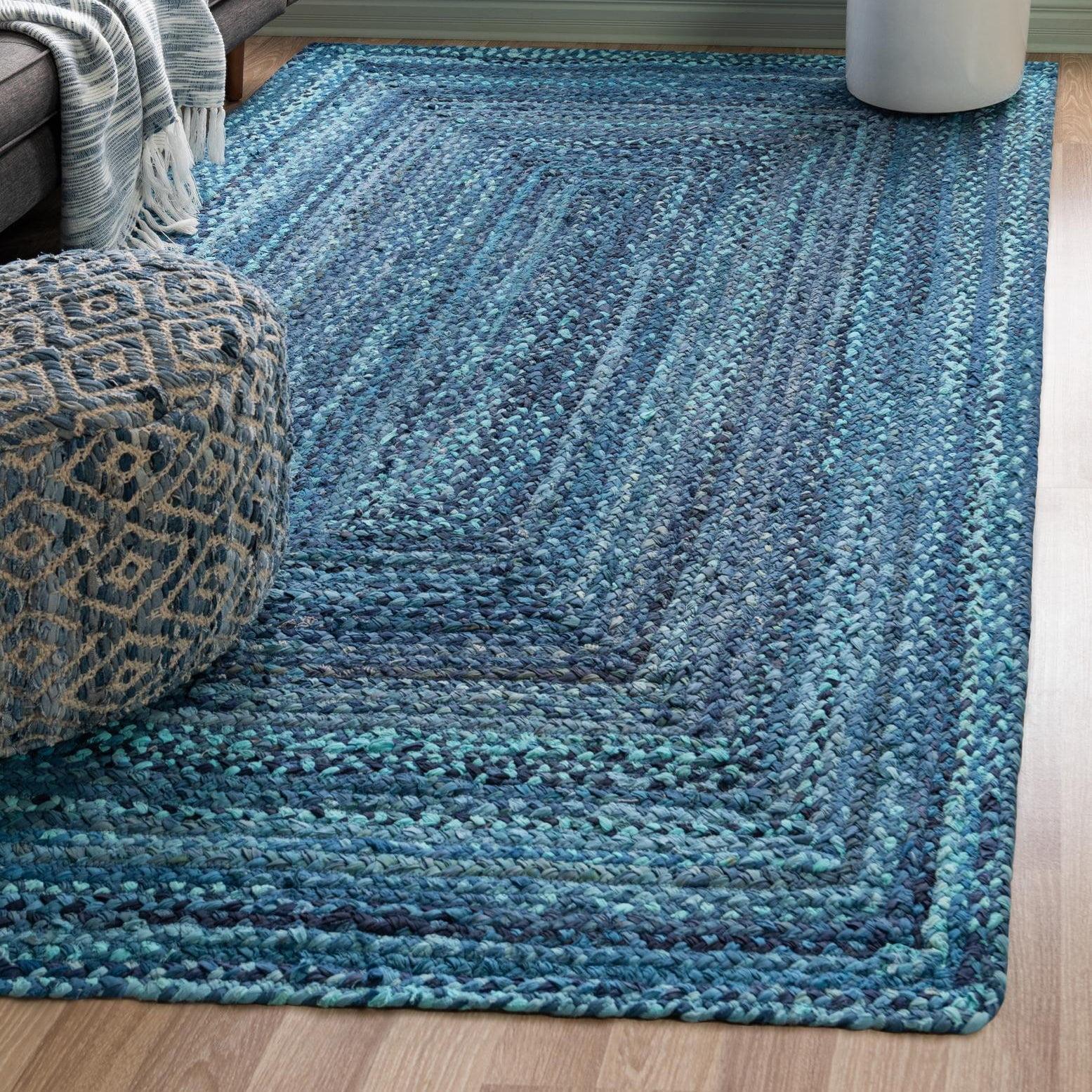 Handmade Blue Braided Cotton Indoor Rug 2' x 3'