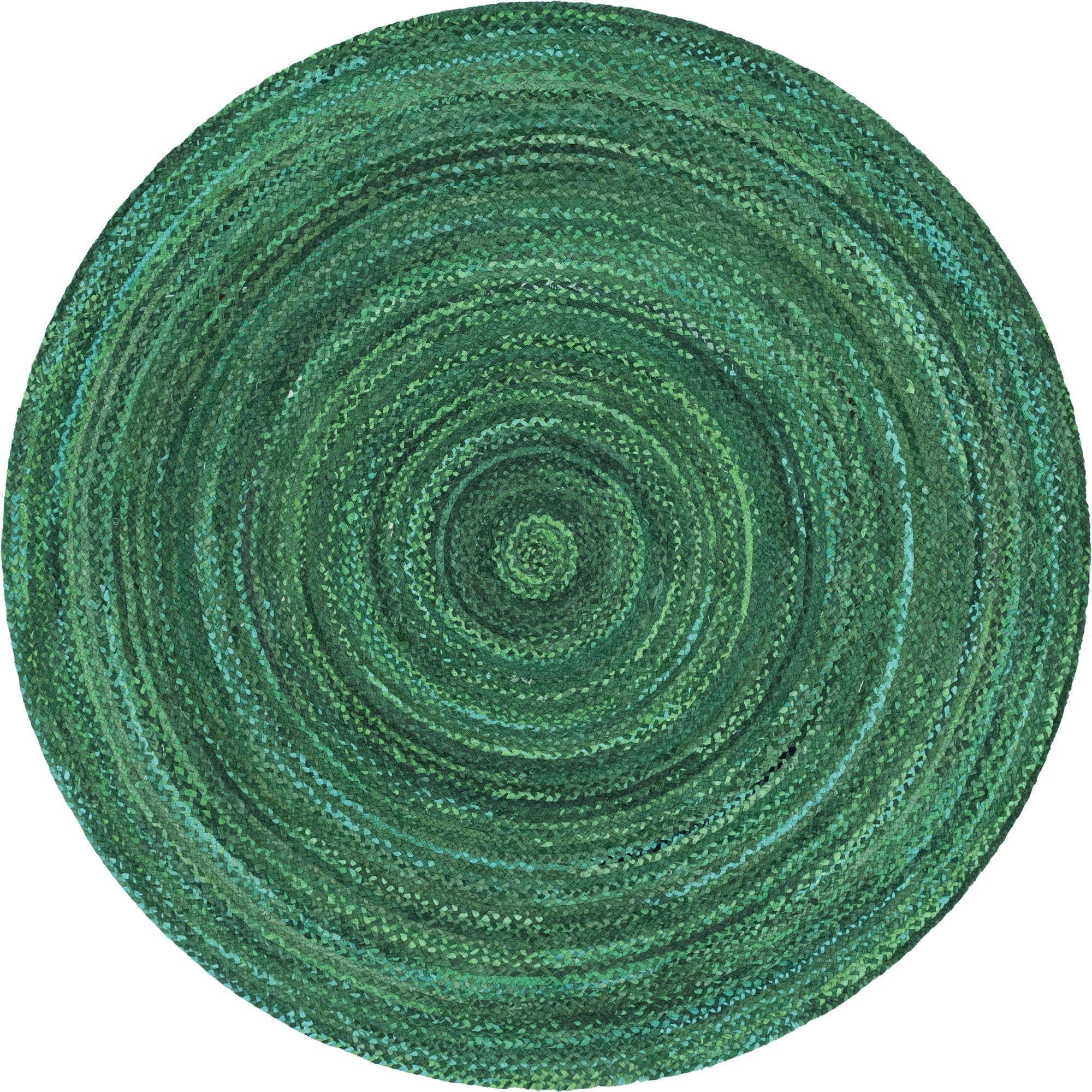 Handmade Braided Chindi 8 ft Round Rug in Green and Turquoise