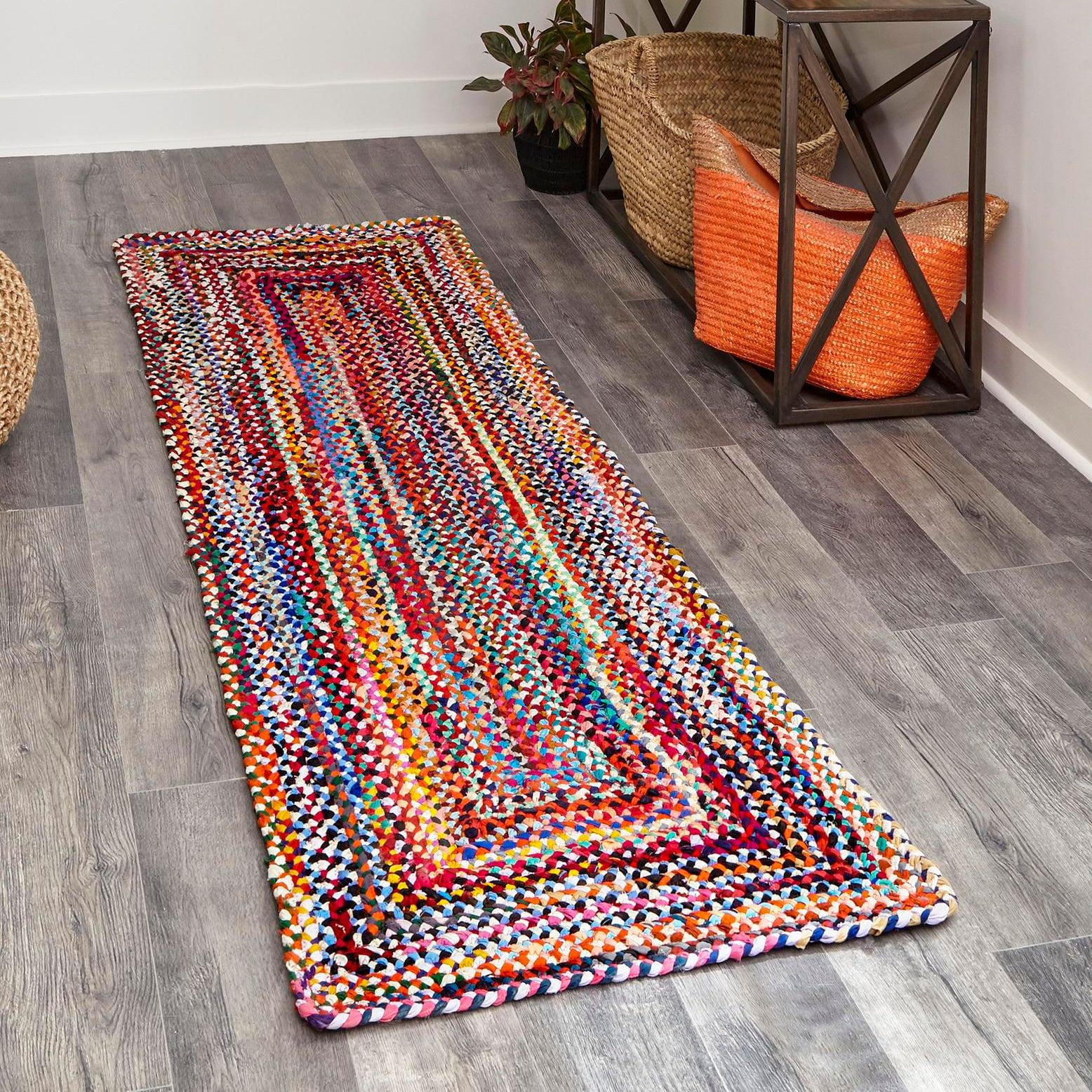 Unique Loom Braided Chindi Collection Area Rug - Layer (2' 7" x 6' 1" Runner Multi/Blue)