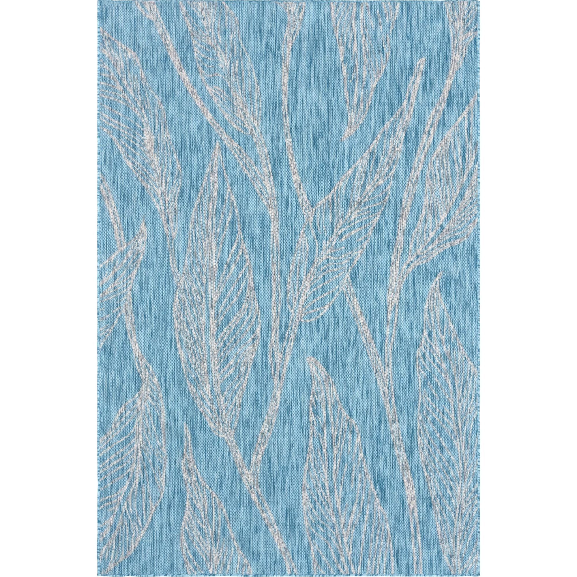 Aqua Blue Abstract 6' x 9' Easy-Care Synthetic Outdoor Rug