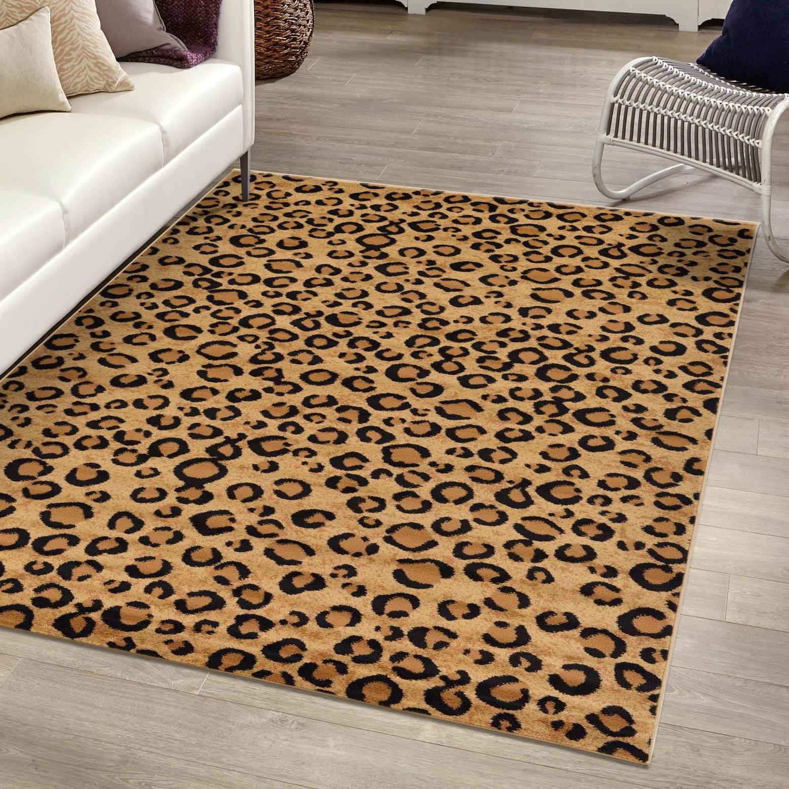 Unique Loom Wildlife Collection Area Rug - Leopard (3' 3" x 5' 3" Rectangle Light Brown/Black)