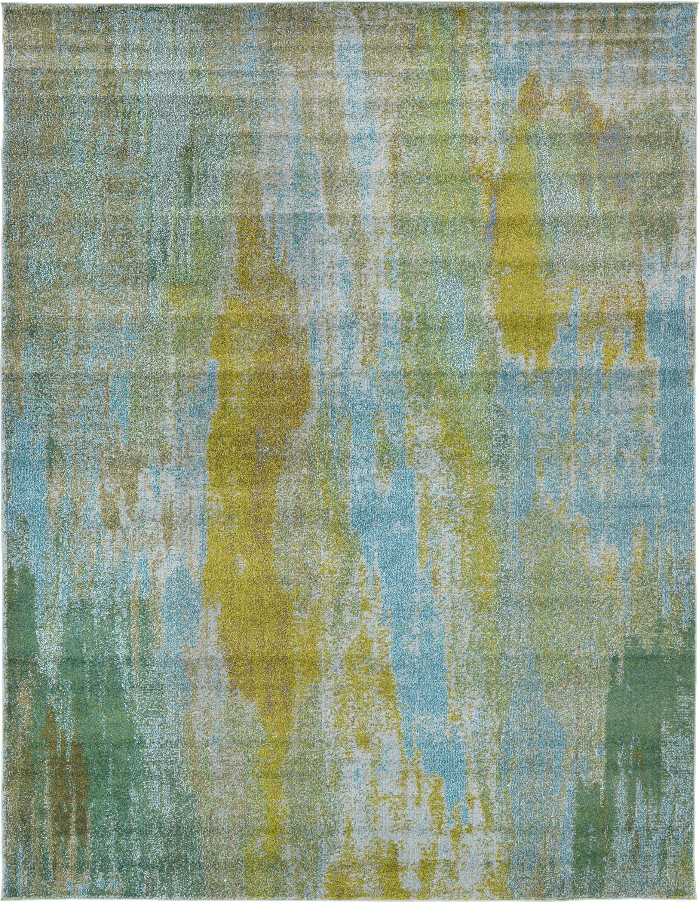 Turquoise and Blue Abstract 9' x 12' Synthetic Area Rug