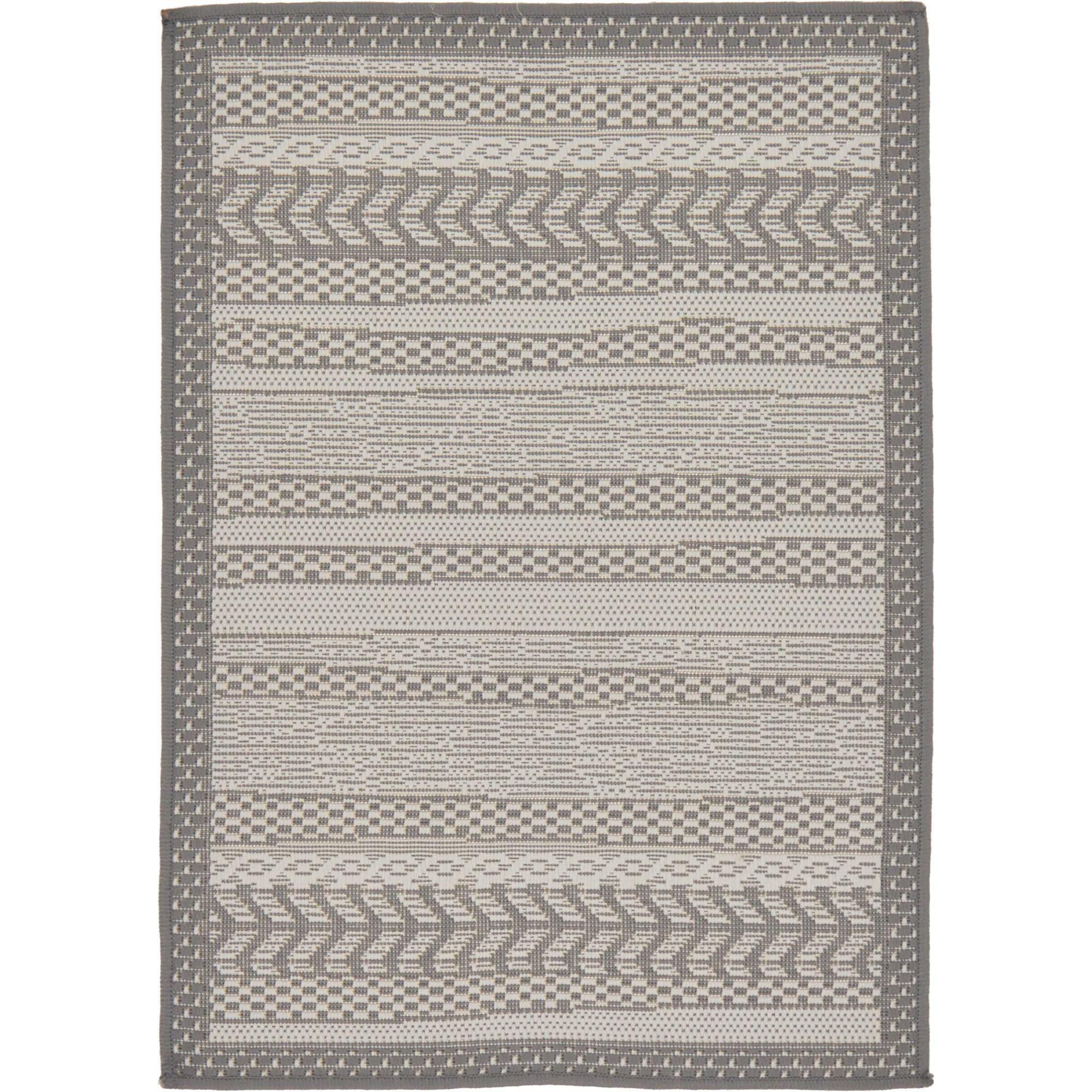 Unique Loom Outdoor Border Collection Area Rug - Lines (2' 2" x 3' 1" Rectangle Gray/Silver)