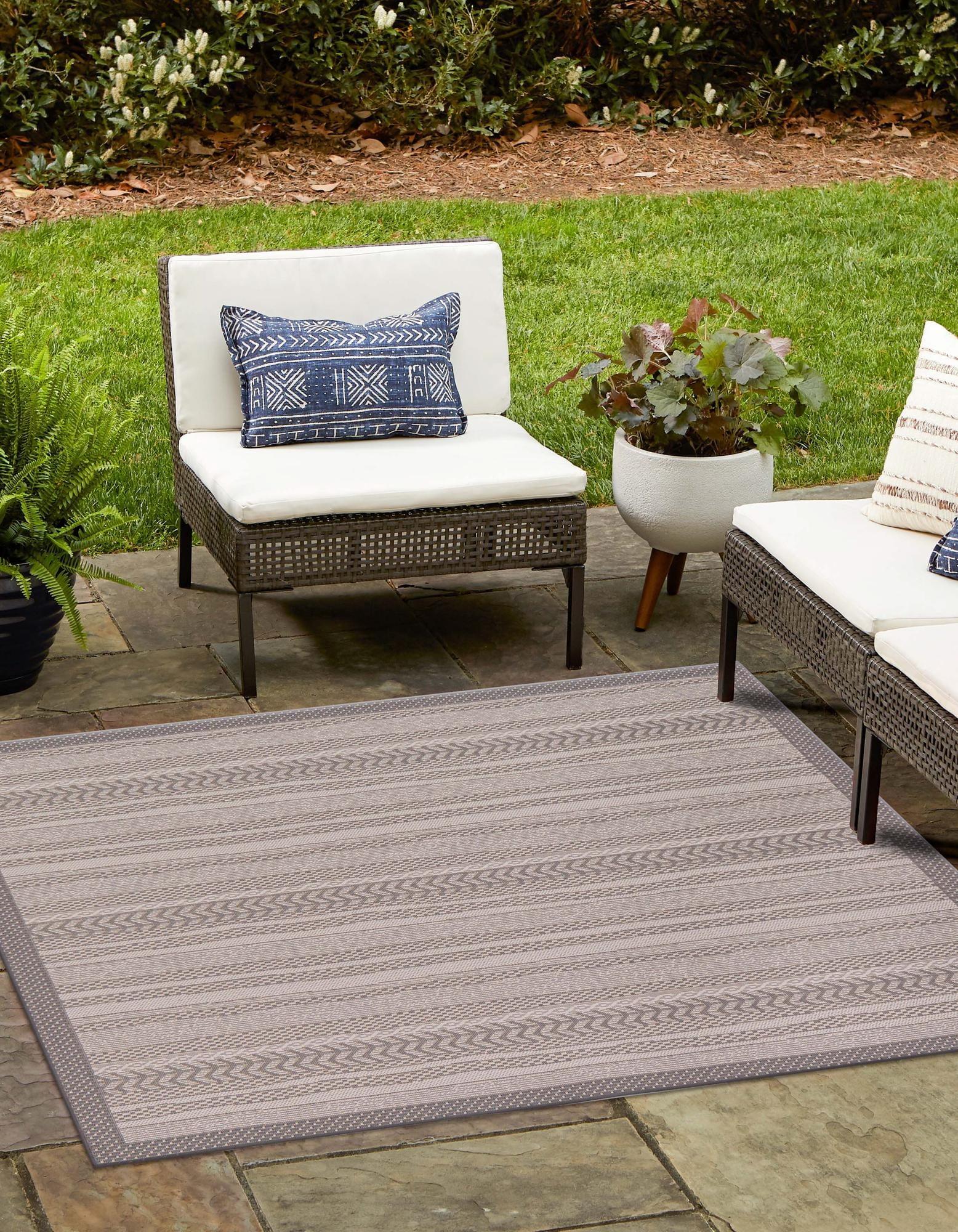 Unique Loom Outdoor Border Collection Area Rug - Lines (6' 1" Square Gray/Silver)