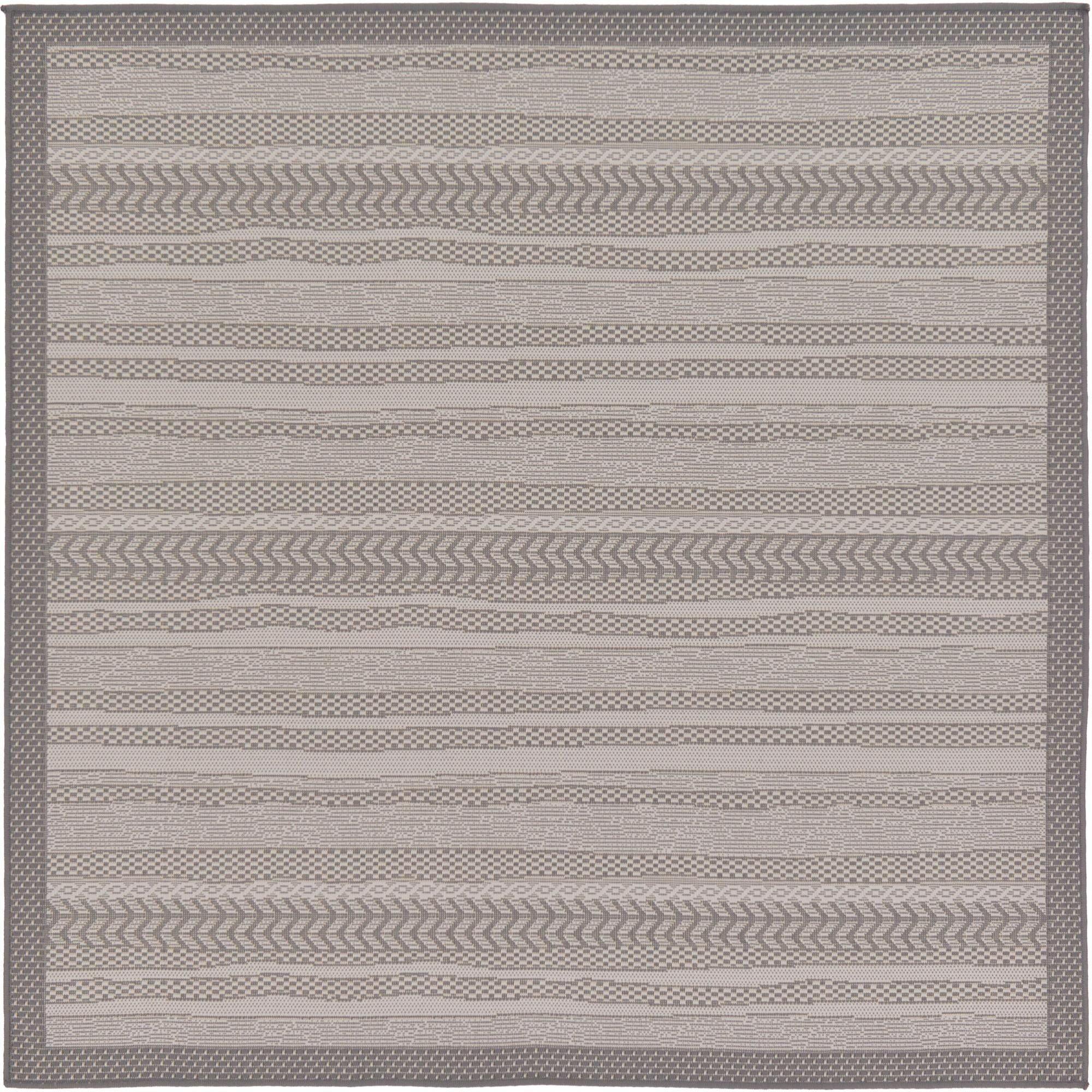 Unique Loom Outdoor Border Collection Area Rug - Lines (6' 1" Square Gray/Silver)