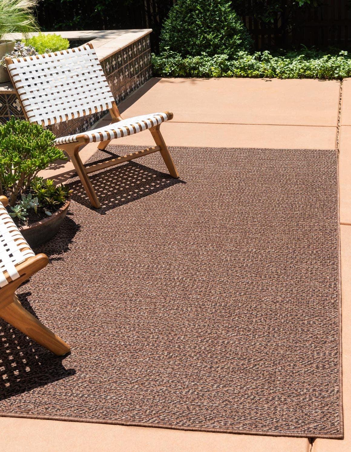 Easy-Care Washable Brown Stripe Synthetic Outdoor Rug 8' x 11'4"