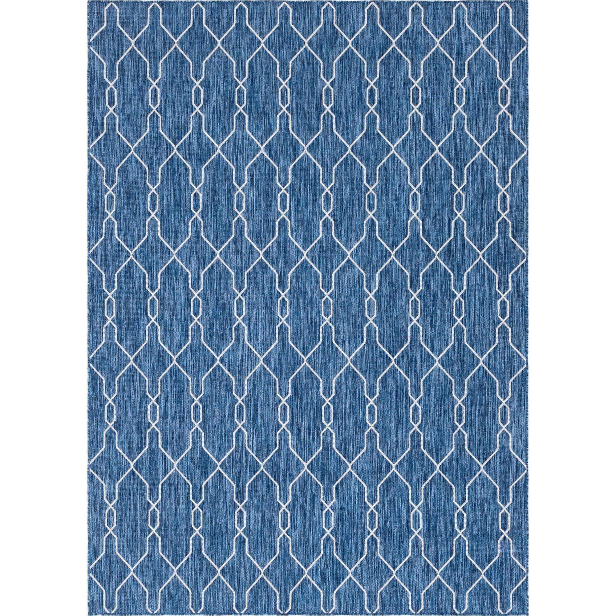 Coastal Charm Easy-Care Blue Trellis Synthetic Outdoor Rug 8' x 11'4"