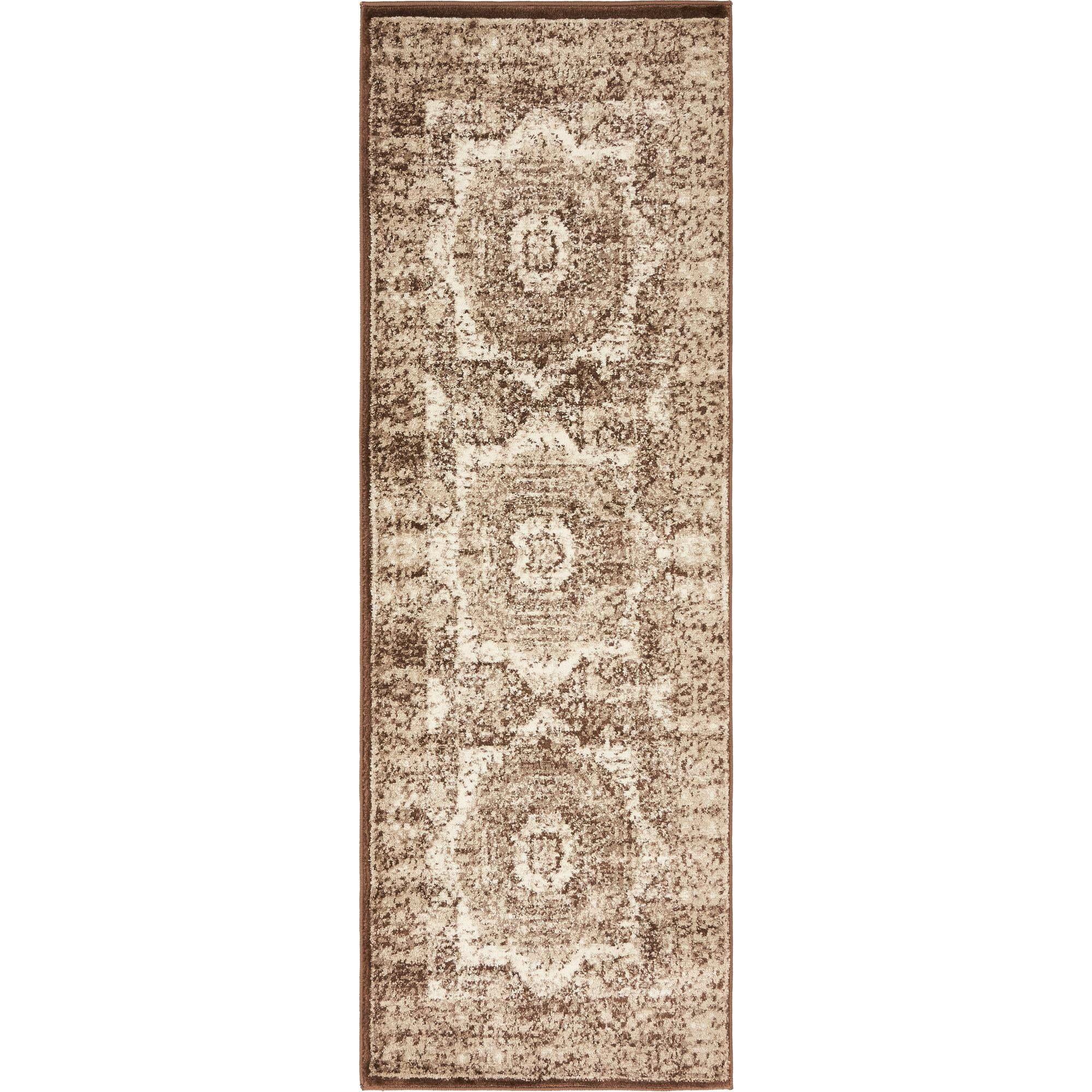 Chocolate Brown Medallion Synthetic Runner Rug 2' x 6'