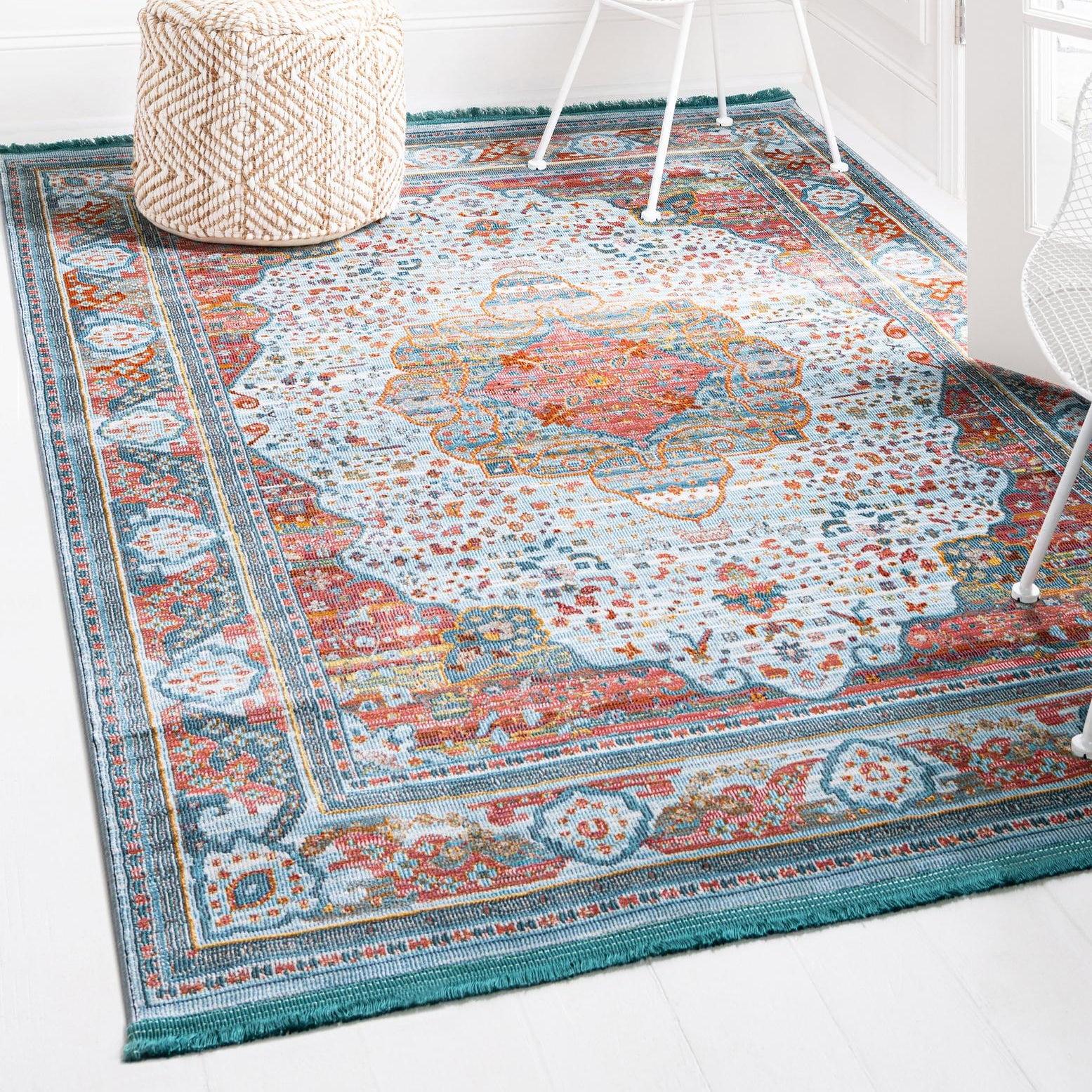 Unique Loom Baracoa Collection Area Rug - Malecon (2' 2" x 3' 1" Rectangle Light Blue/Orange)