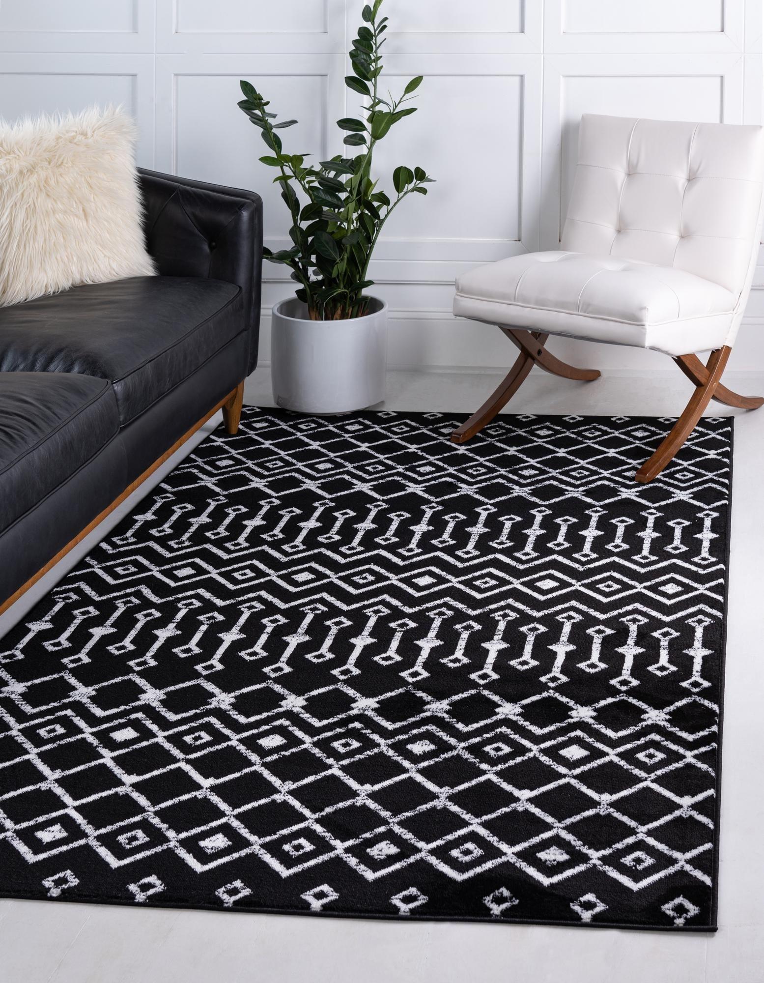 Modern Black Trellis 4x6 Synthetic Area Rug for Easy Care Living