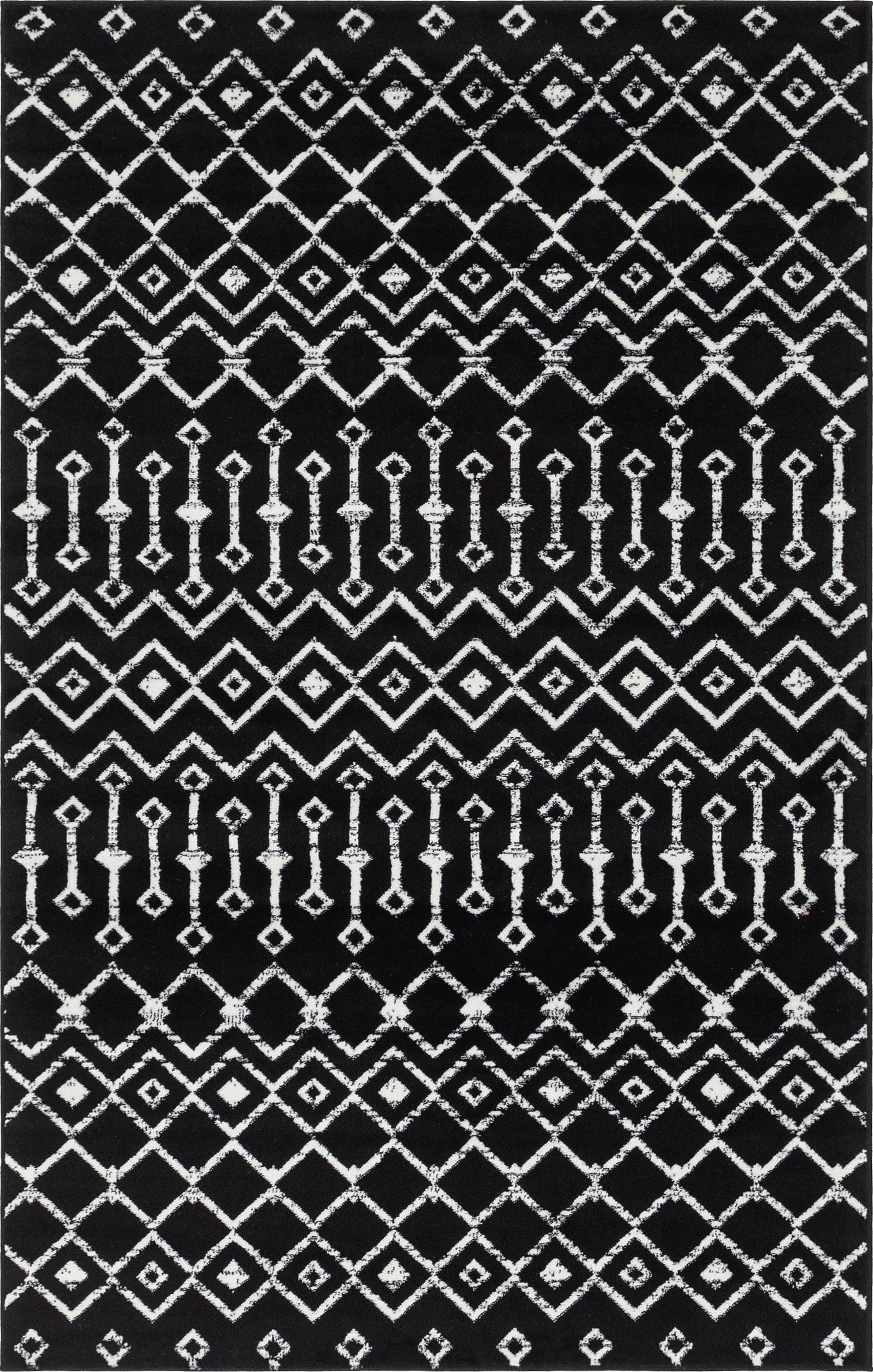 Kasbah Black Trellis 5'3" x 8'0" Easy-Care Synthetic Area Rug