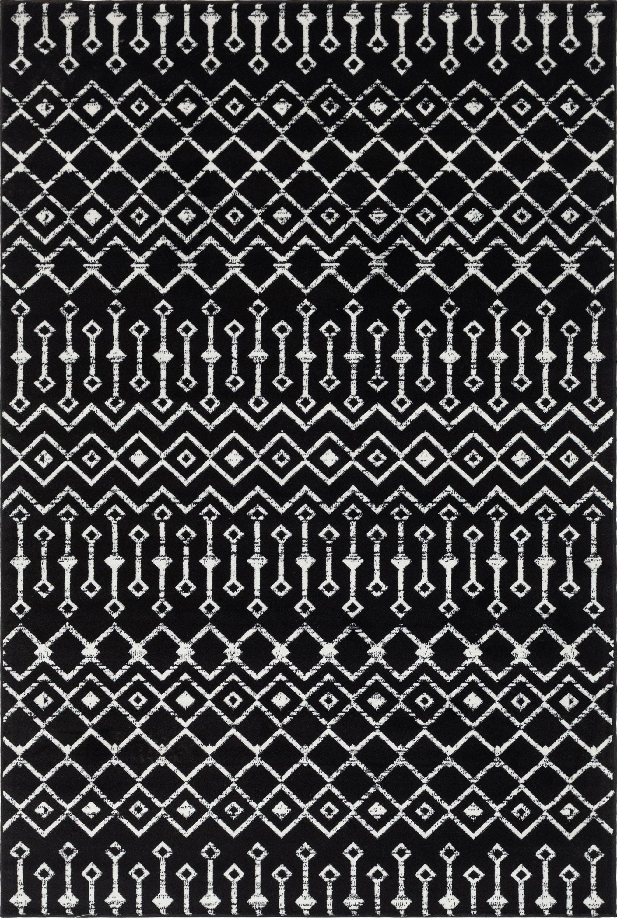 6' x 9' Black Synthetic Trellis Stain-Resistant Rug