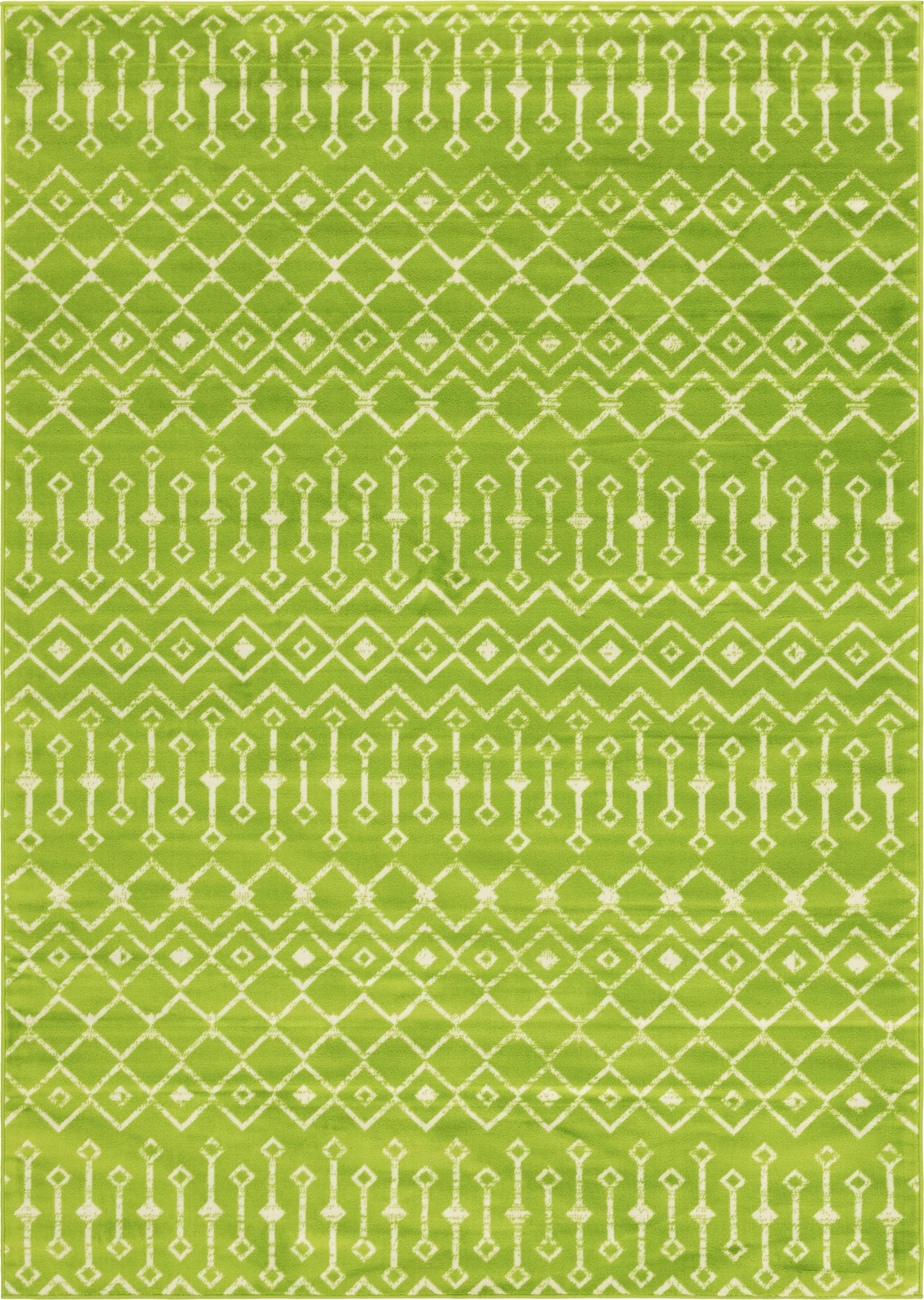 Green Rectangular Synthetic Trellis Easy Care Rug