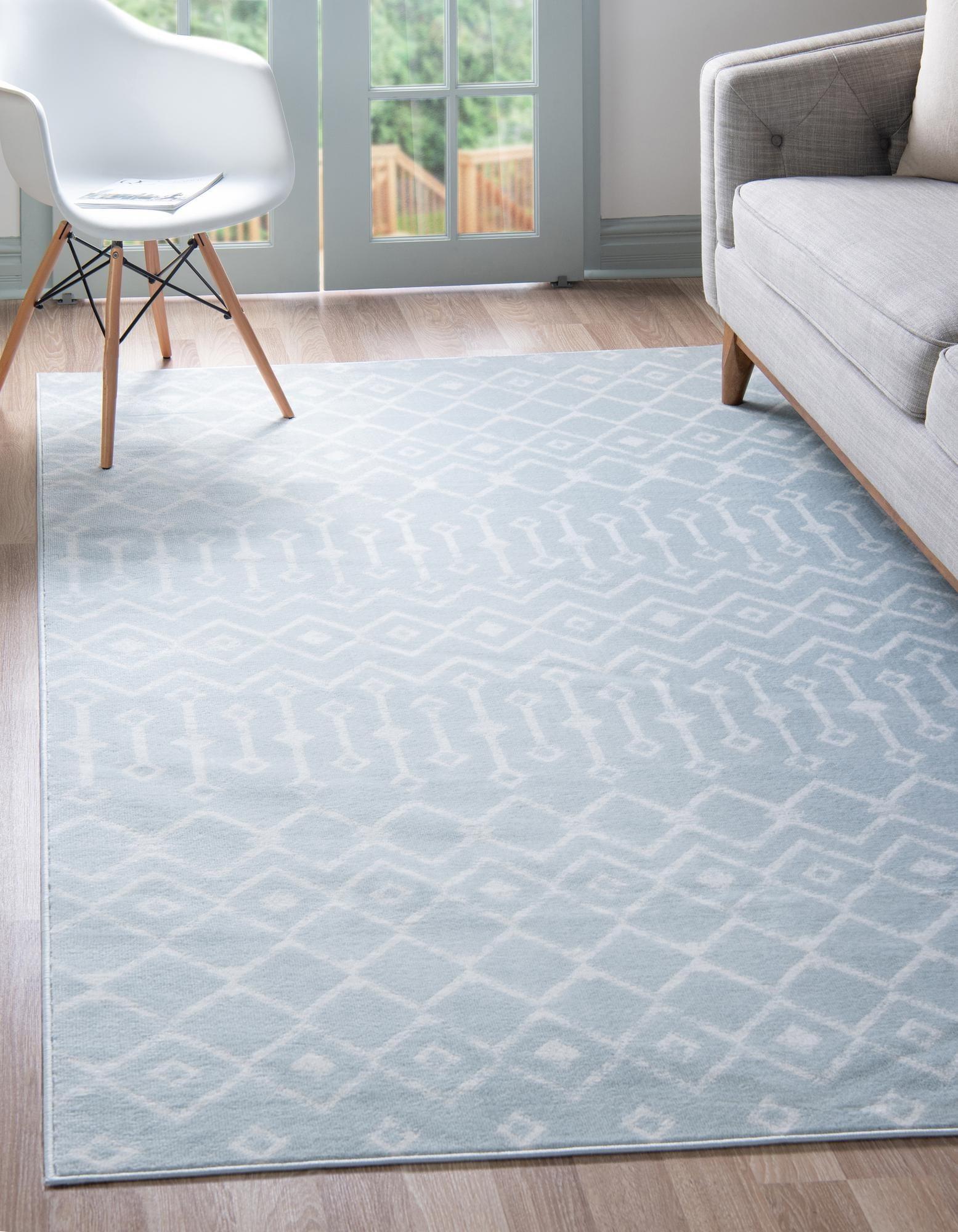 Light Blue Trellis 6' x 9' Synthetic Area Rug