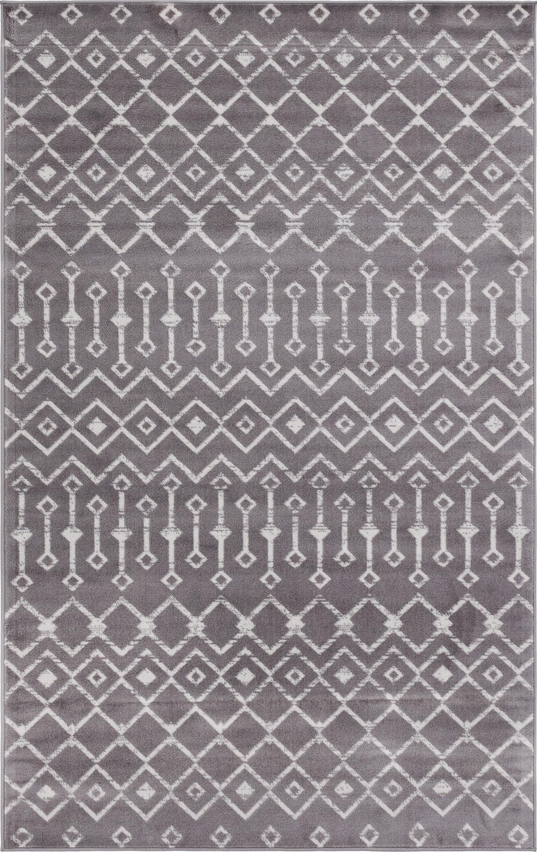 Light Gray Rectangular Trellis Synthetic Area Rug 5' x 8'