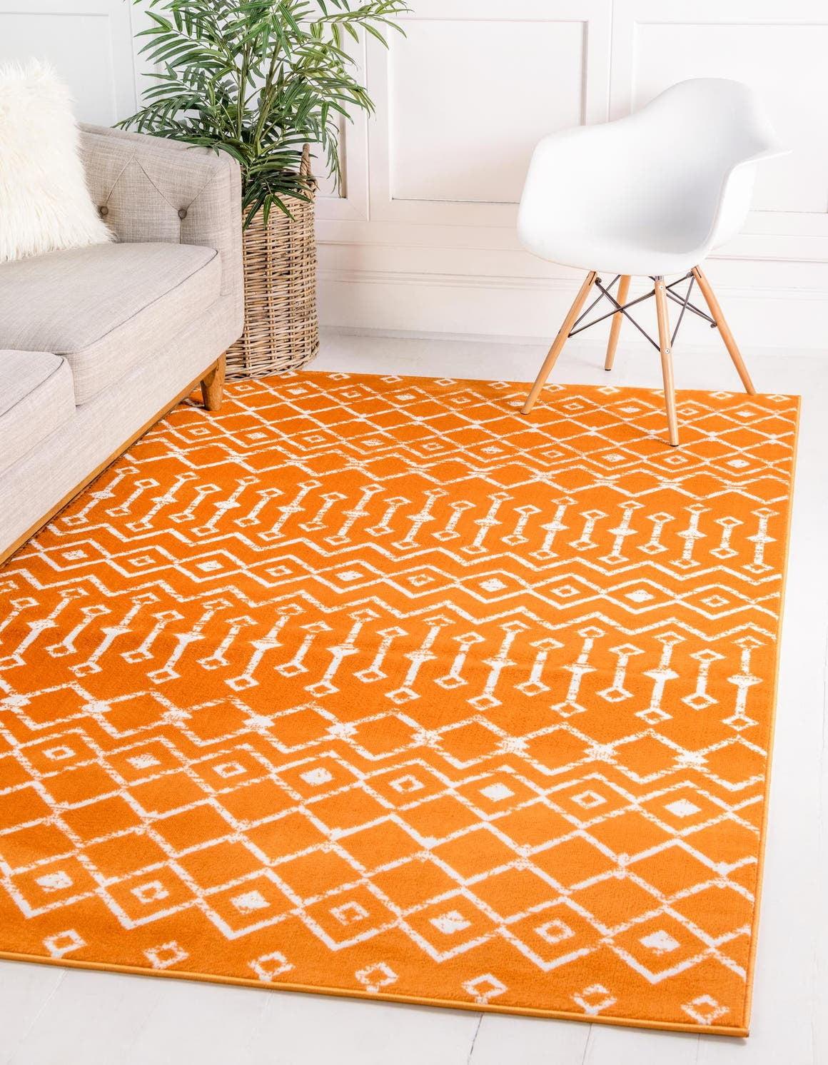 Rectangular Orange Trellis Stain-Resistant Synthetic Rug