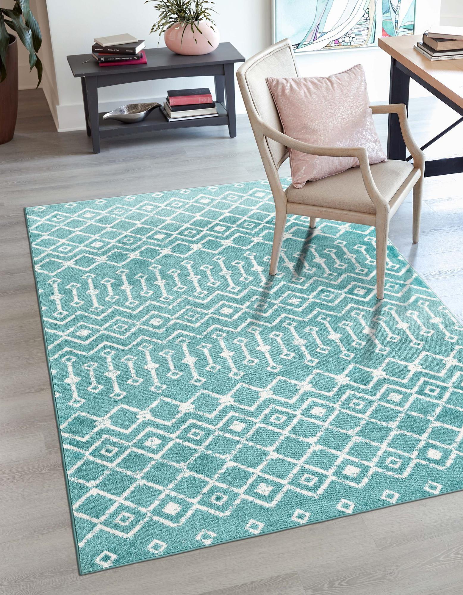 Unique Loom 6' 1 x 9' 0 Rectangle Moroccan Trellis Turquoise Area Rug