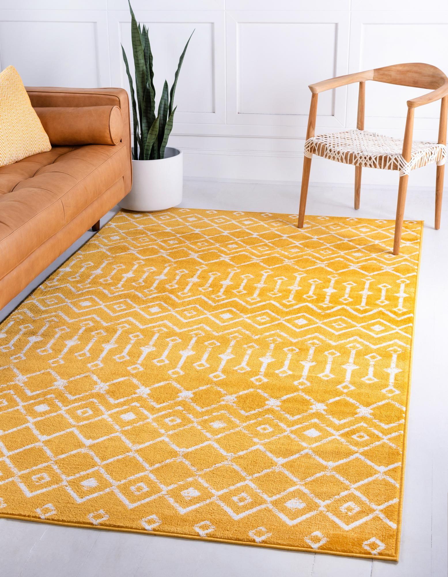 Yellow Geometric Trellis 8' x 10' Synthetic Area Rug