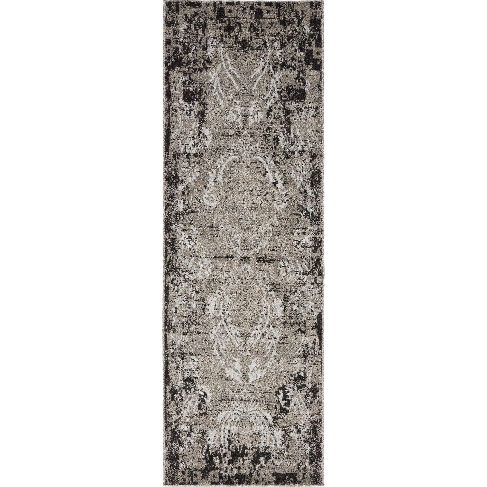 Light Gray Modern Botanical Outdoor Runner Rug - 2' x 6'