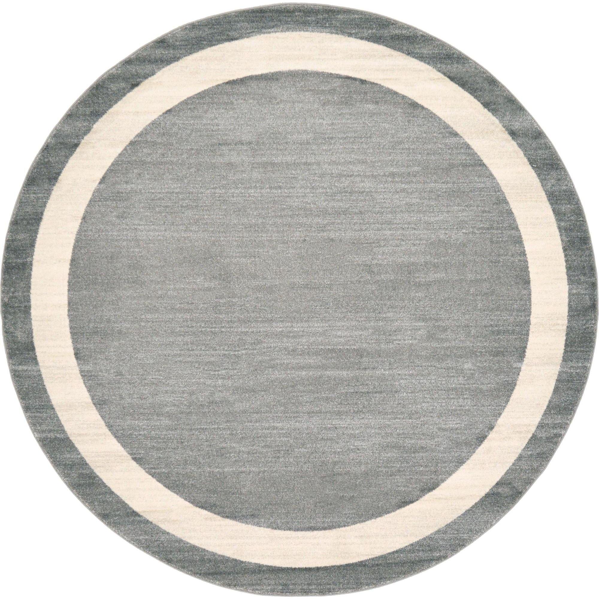 Gray and Ivory Round Tufted Synthetic Rug, 8'