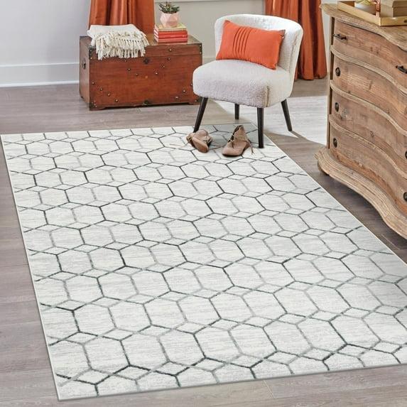 Unique Loom 7' 0 x 10' 0 White Matrix Trellis Tile Area Rug