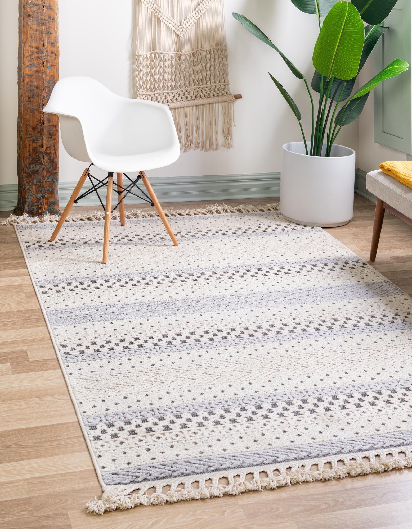 Ivory and Sandy Beige Geometric Braided Rug 2' x 3'