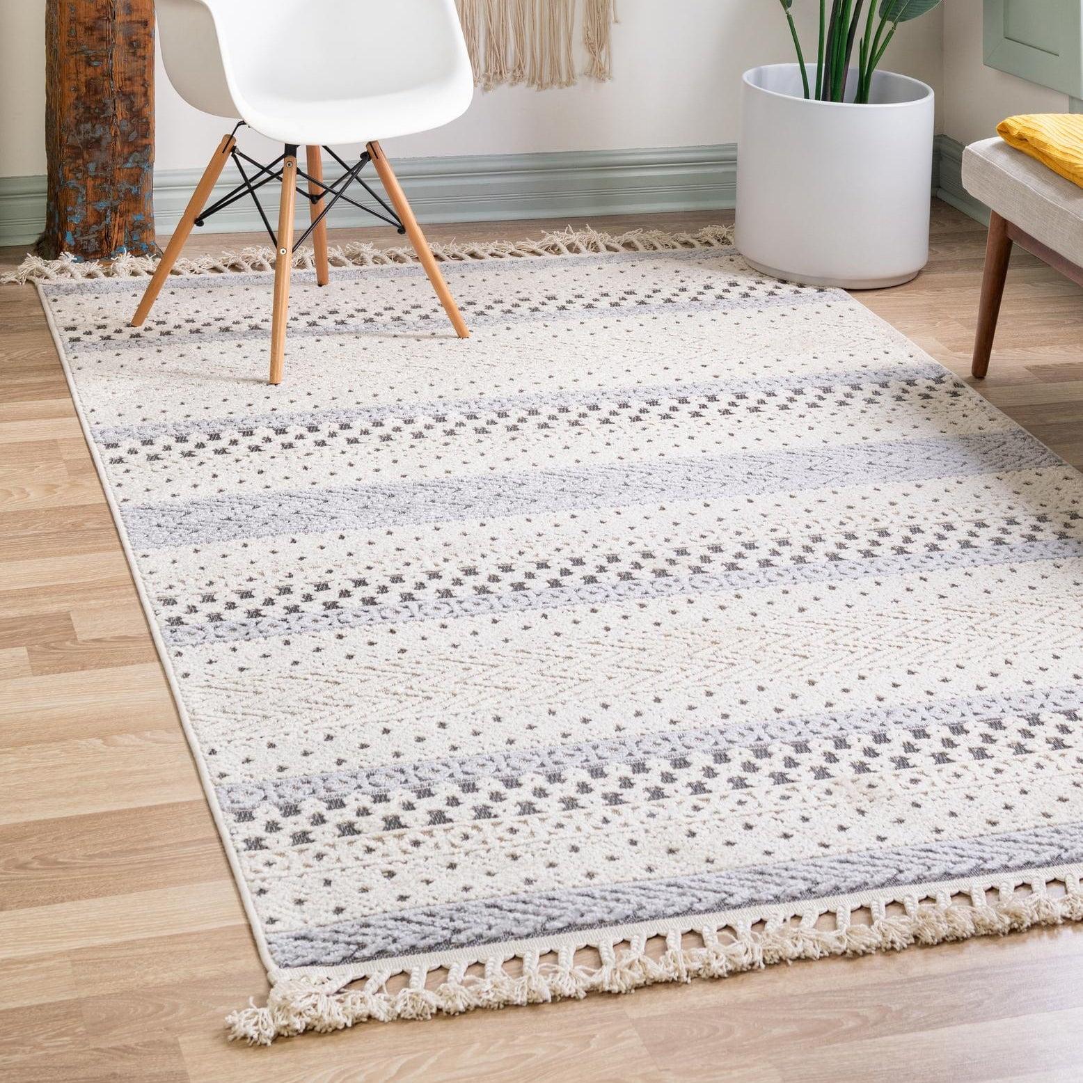 Ivory and Sandy Beige Geometric Braided Rug 2' x 3'