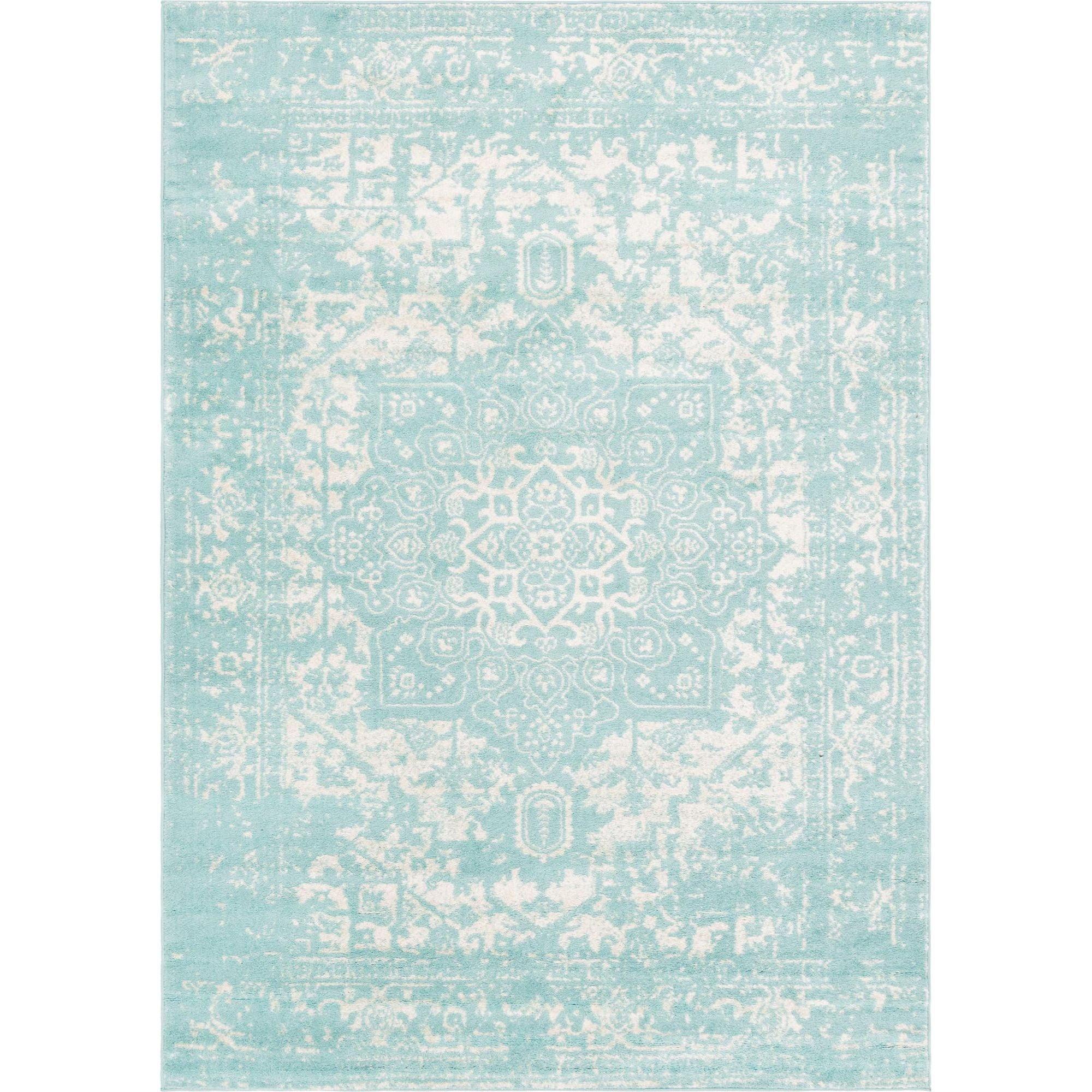 Aqua Medallion Easy-Care Synthetic 7' x 10' Rectangular Rug