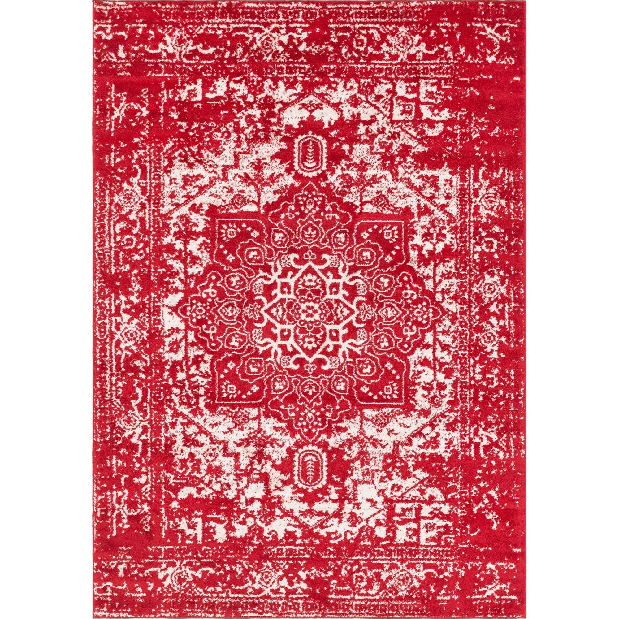 Arlington Distressed Red Medallion 7'x10' Synthetic Area Rug