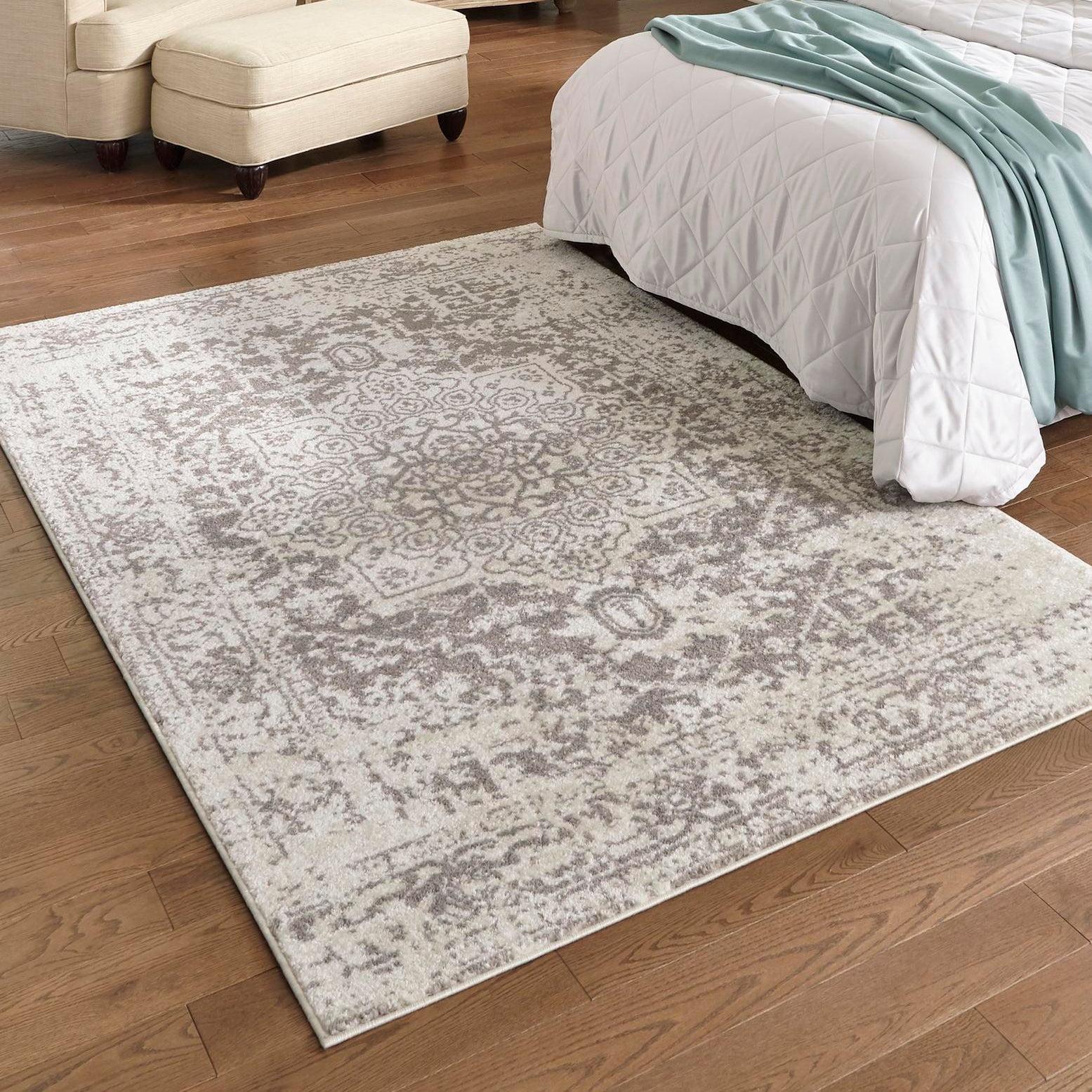 Elegant White Medallion 10' x 14' Easy-Care Synthetic Area Rug