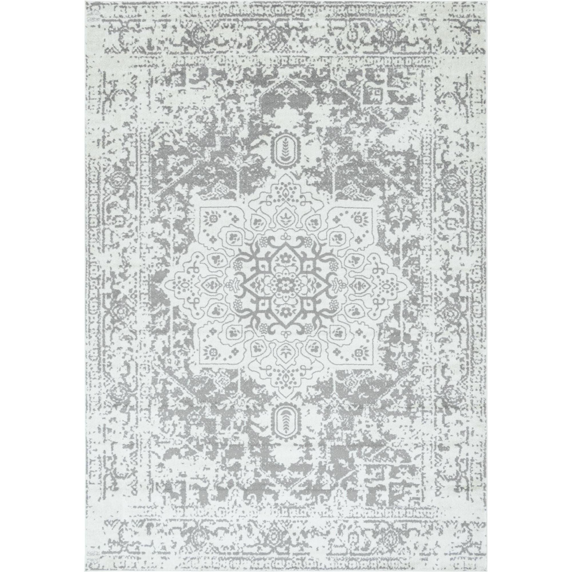 Elegant White Medallion 10' x 14' Easy-Care Synthetic Area Rug