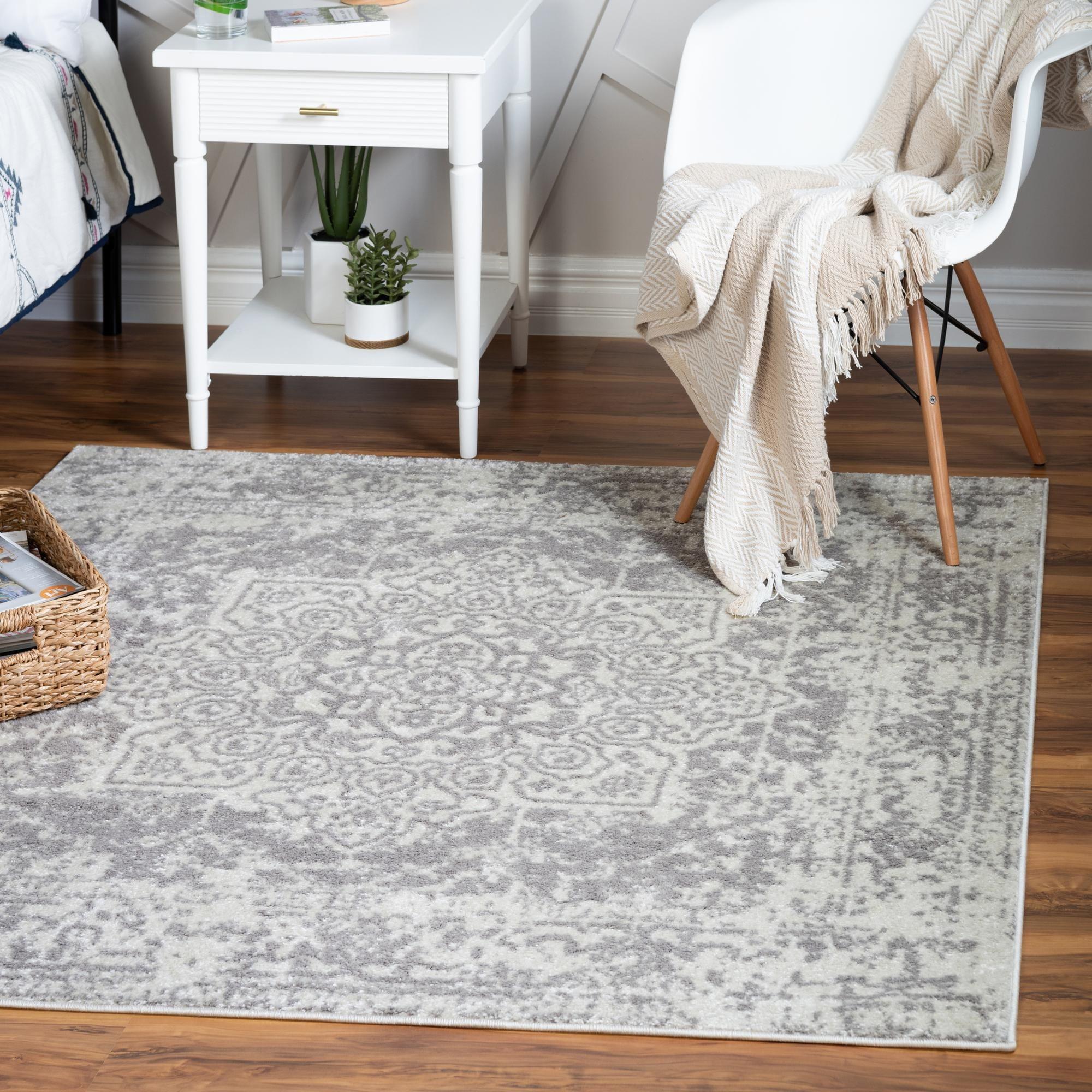 Elegant Square White Synthetic 4'1" Rug with Stain-Resistant Easy Care