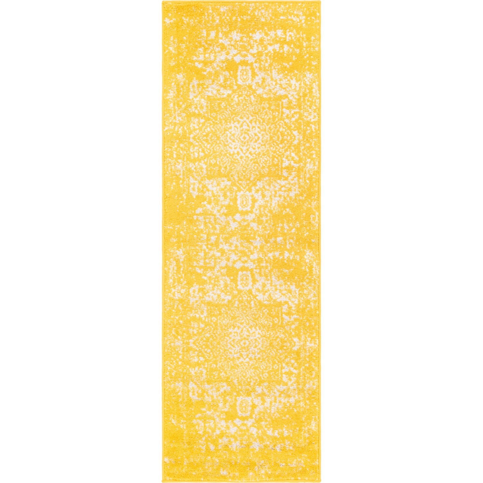 Bright Yellow Medallion 2' x 6'1" Synthetic Runner Rug for Indoor Use