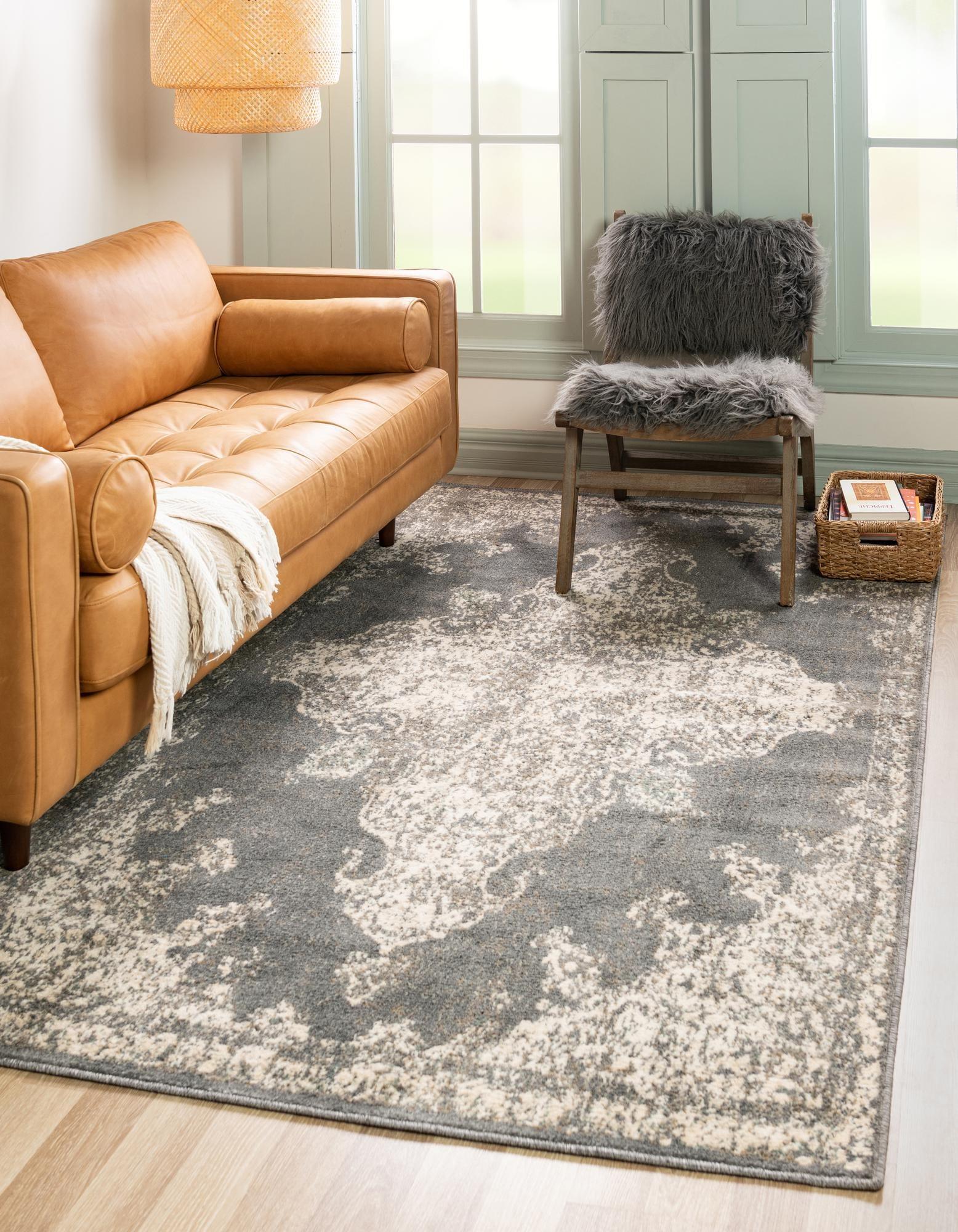 Gray Medallion 4' x 6' Synthetic Rectangular Easy-Care Rug