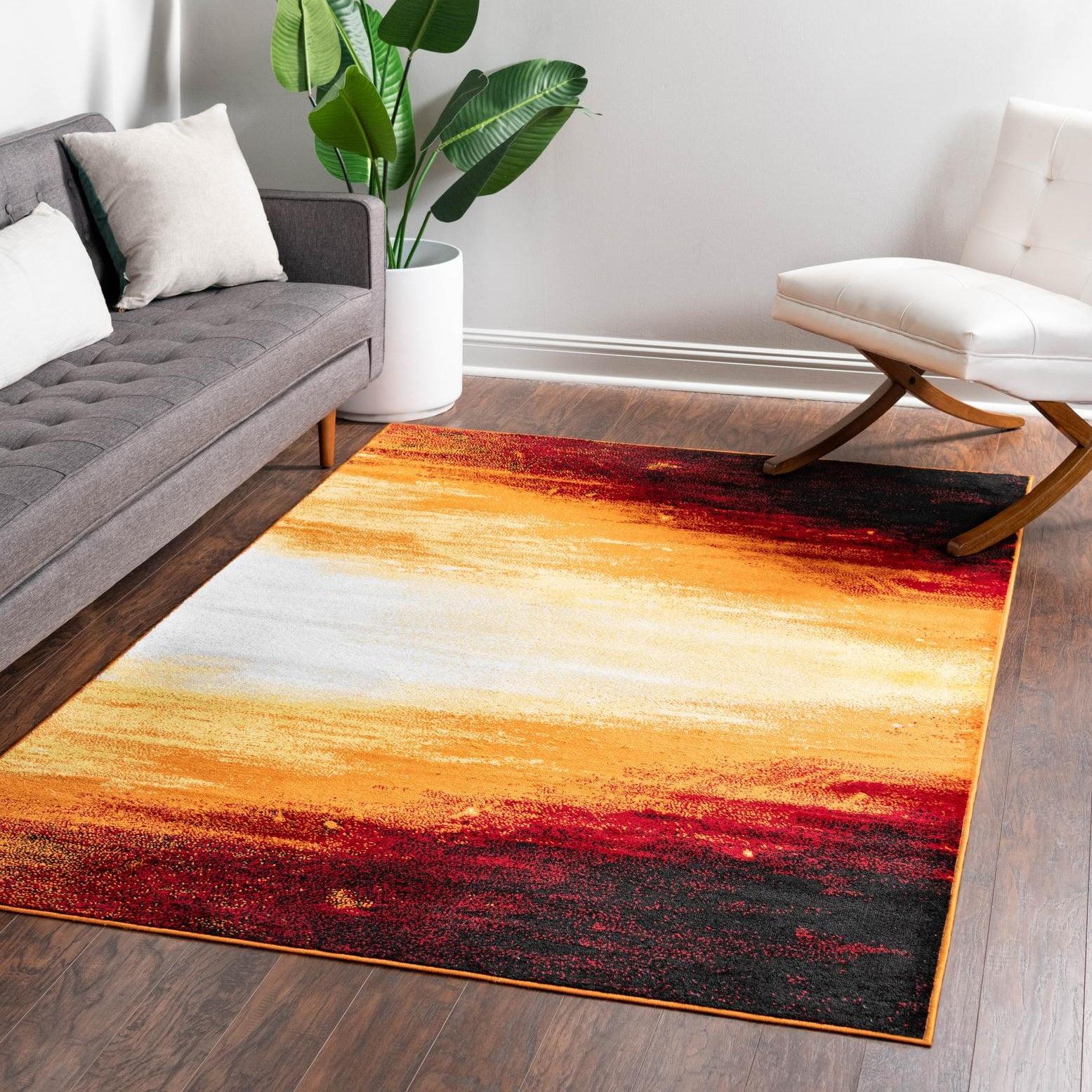 4' x 6' Orange and Black Abstract Synthetic Area Rug