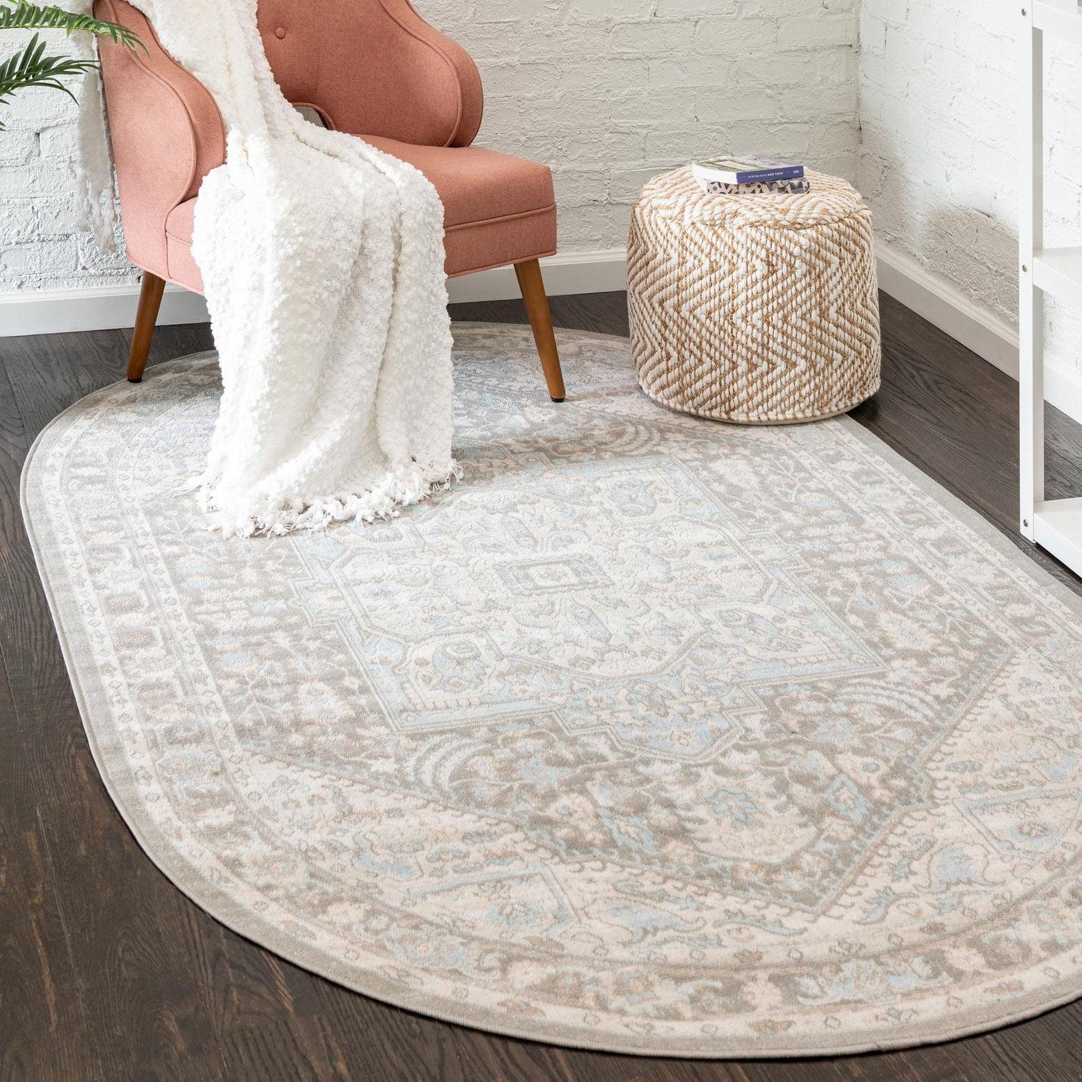 Unique Loom Whitney Collection Area Rug - Milano (3' x 5' 3" Oval Cloud Gray/Ivory)