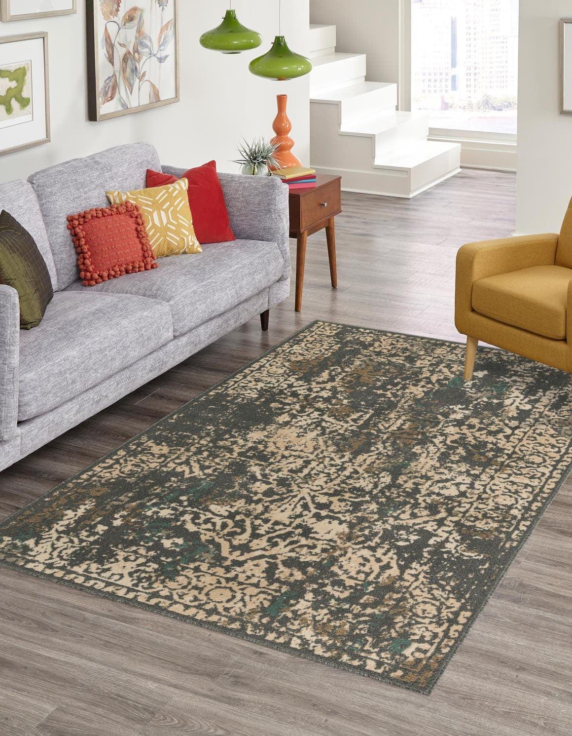 Gray and Beige Abstract 4' x 6' Stain-Resistant Synthetic Rug